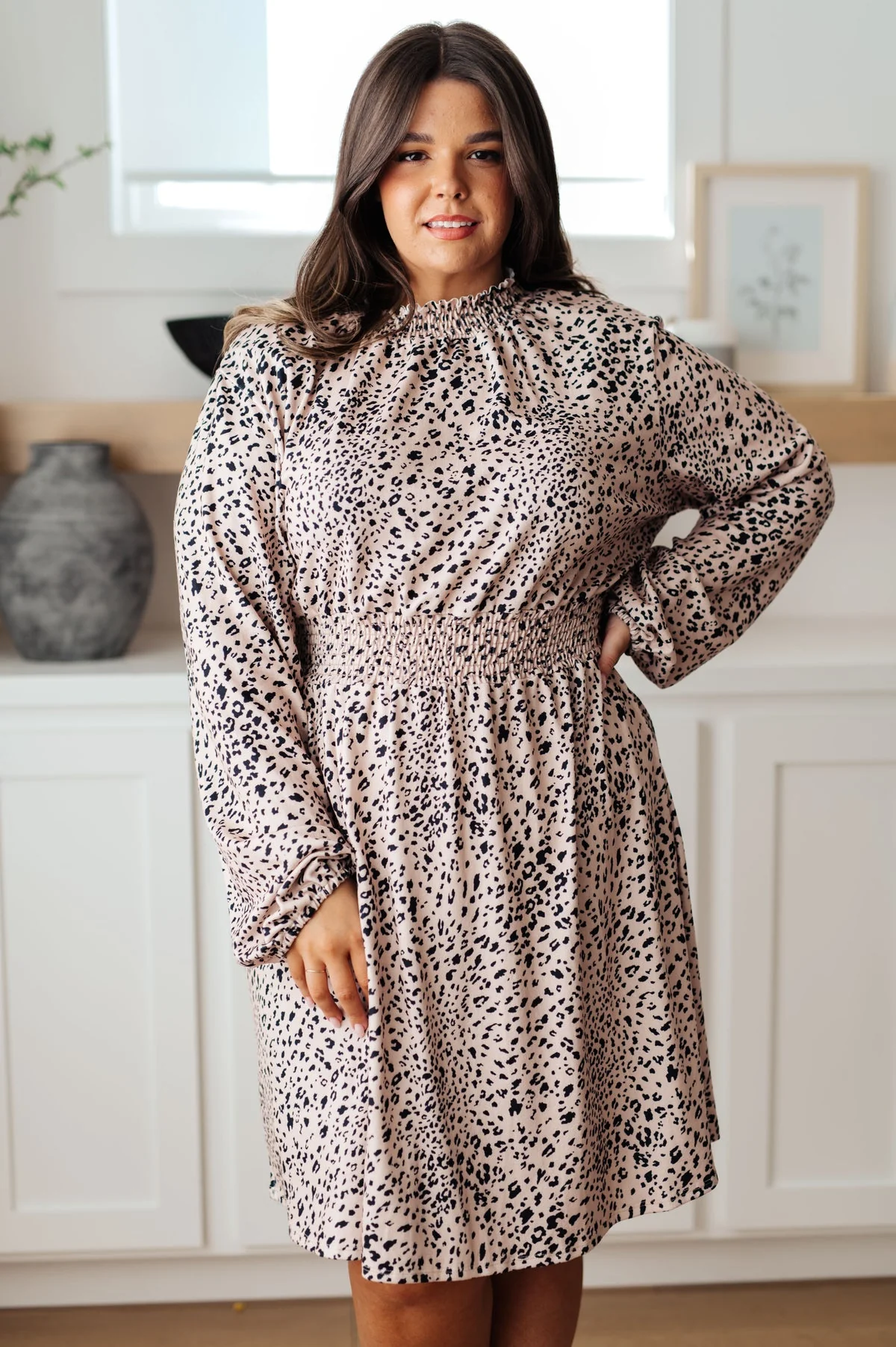 Ophelia Animal Print Shirred Waist Dress - Makeswep