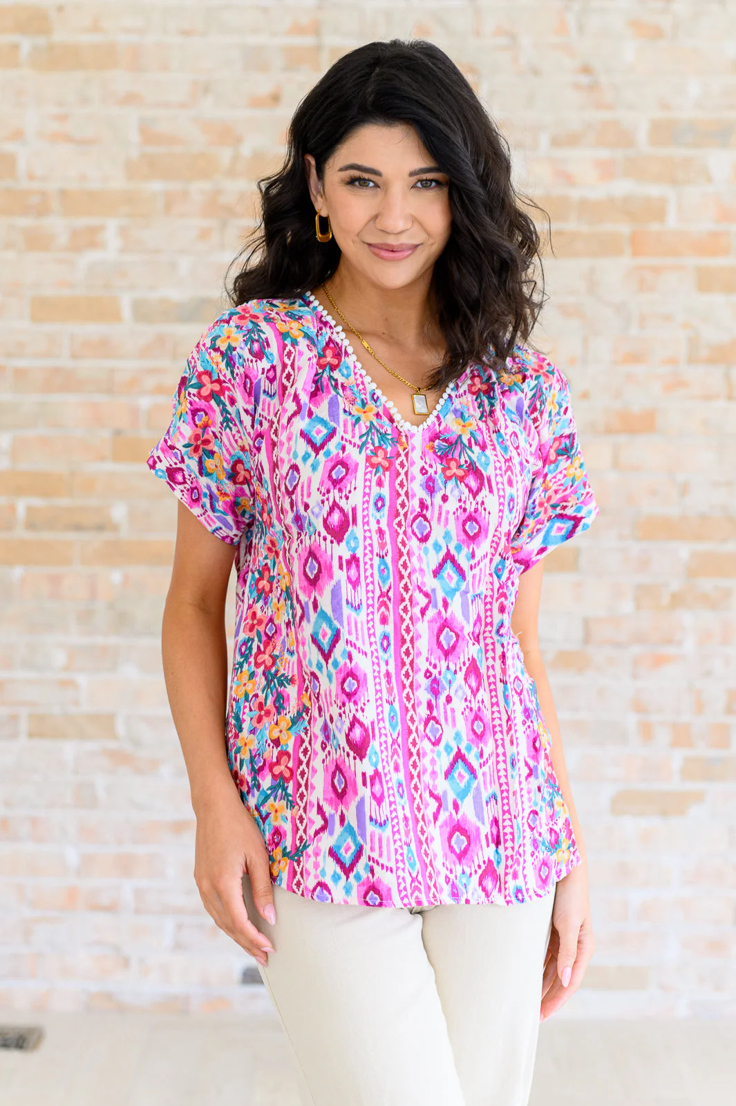 Yours Truly, V-Neck Top in Magenta - Makeswep