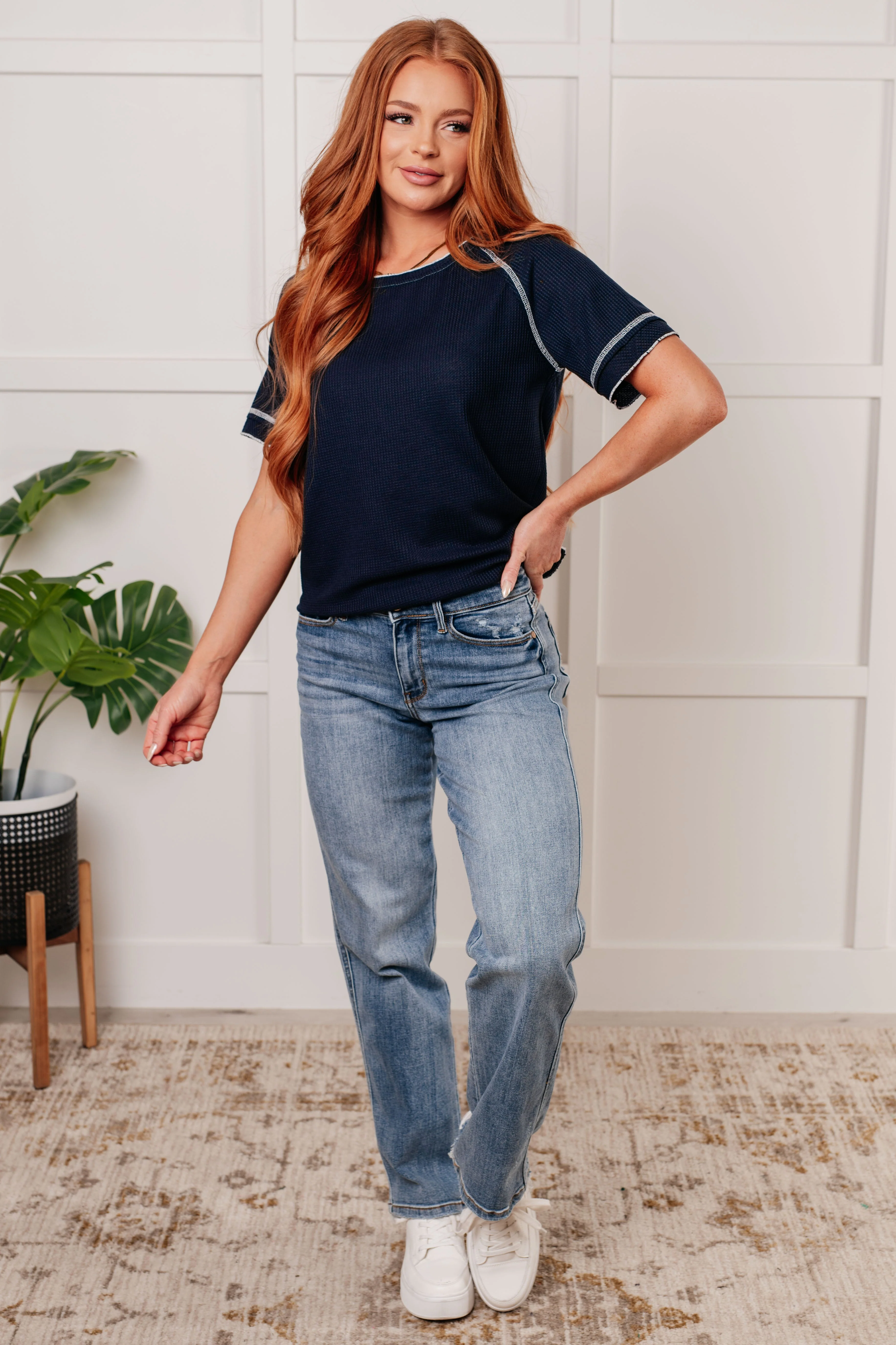 Heartbreaker Waffle Knit Tee in Blue - Makeswep