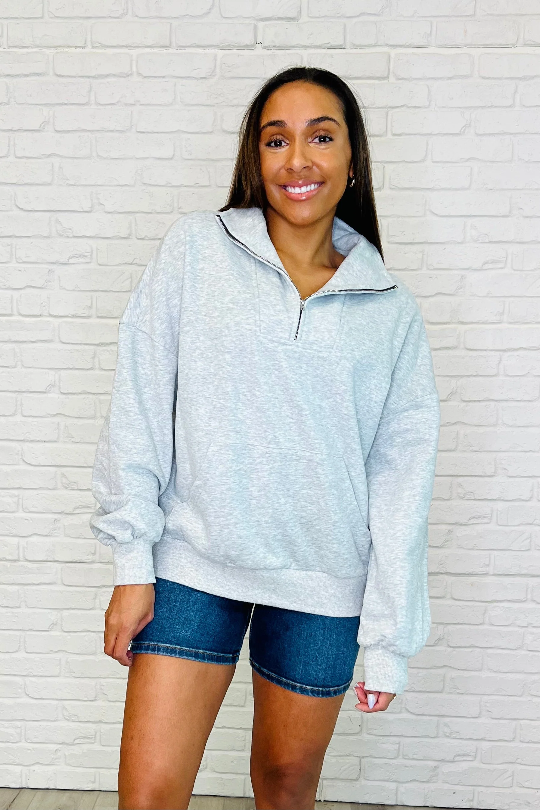 Bonbon Delight Half Zip Pullover in Grey - Makeswep