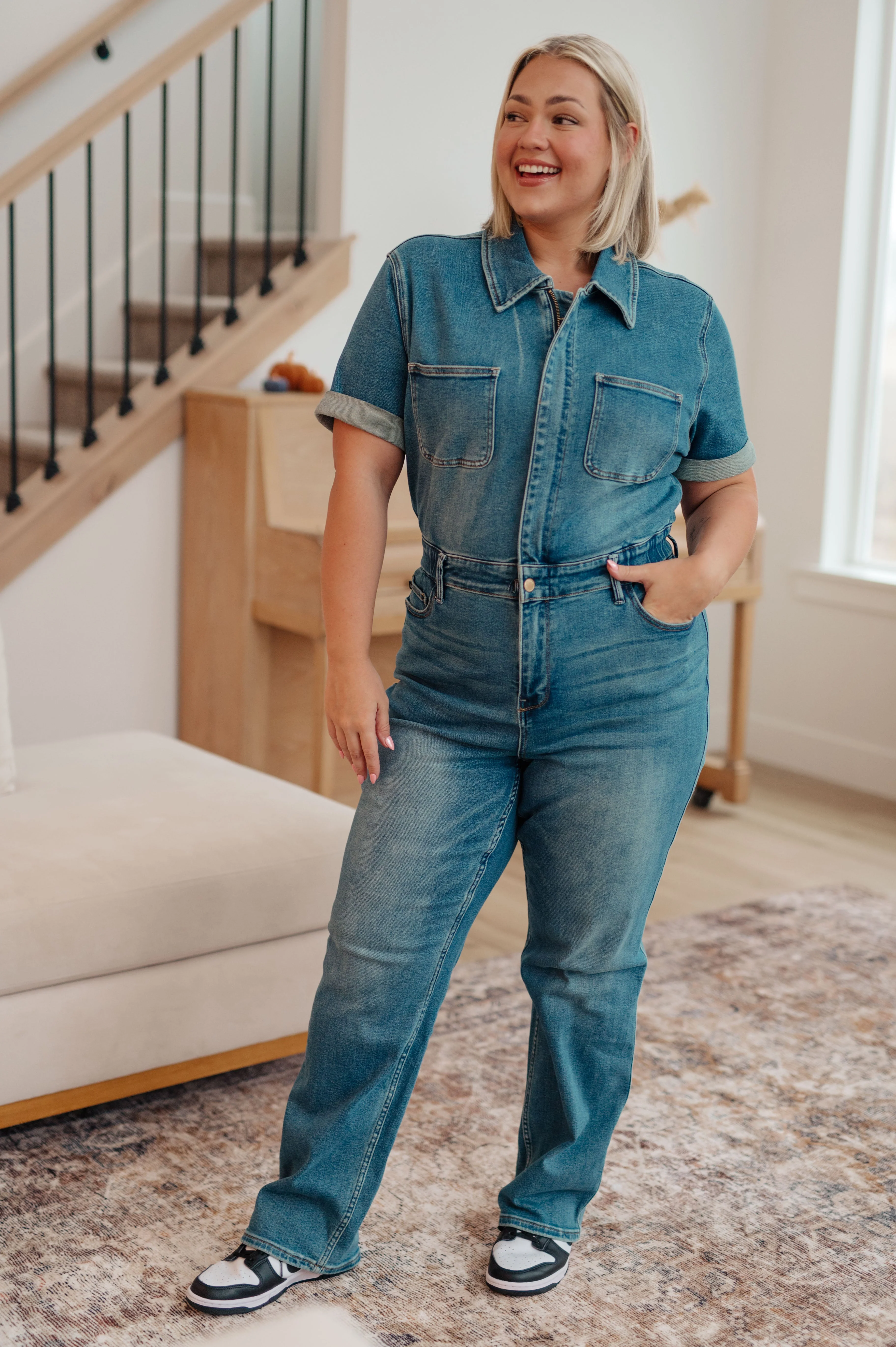 JUDY BLUE Sylvia Short Sleeve Denim Jumpsuit - Makeswep
