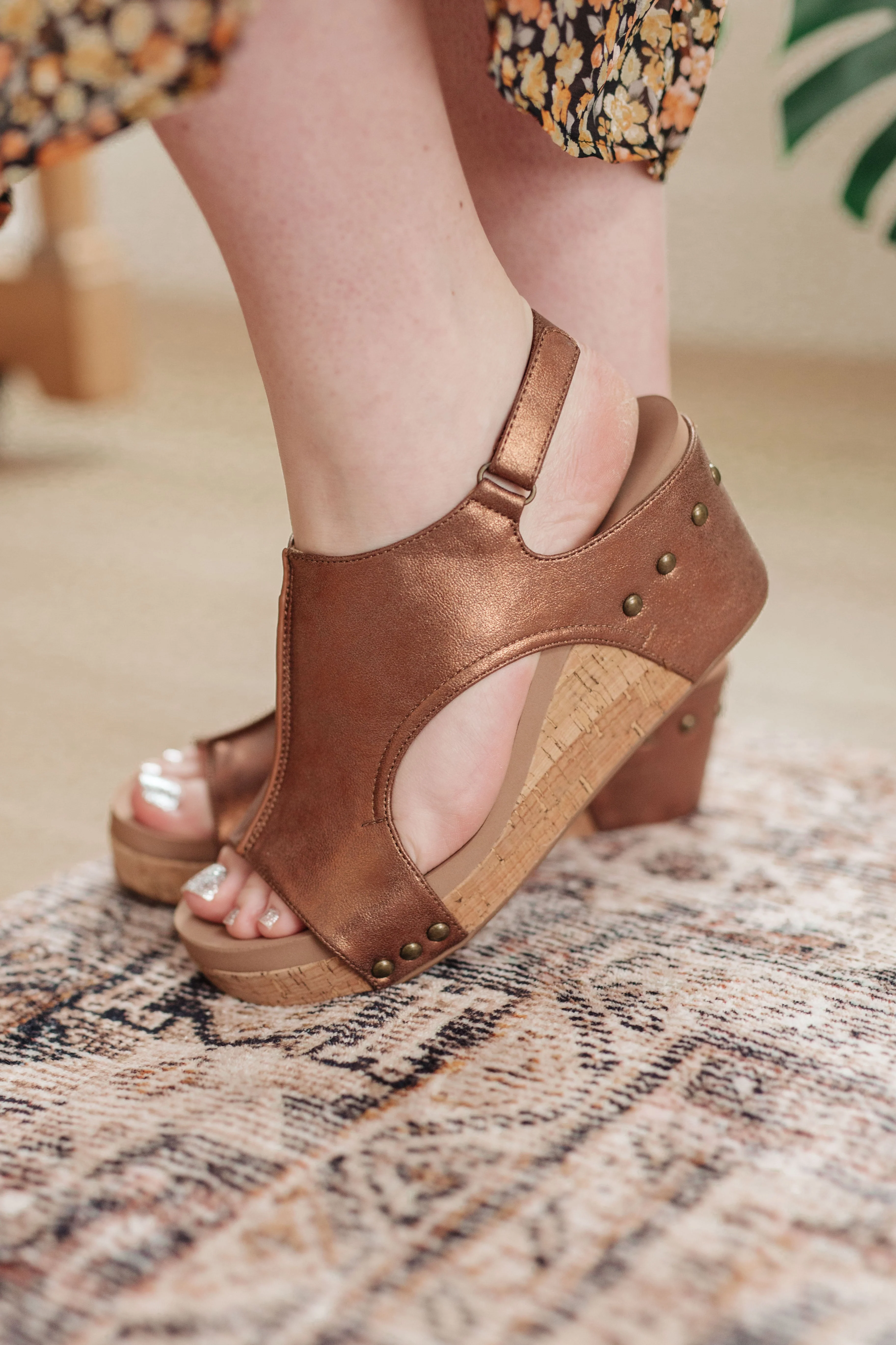CORKYS Walk This Way Wedge Sandals in Antique Bronze - Makeswep