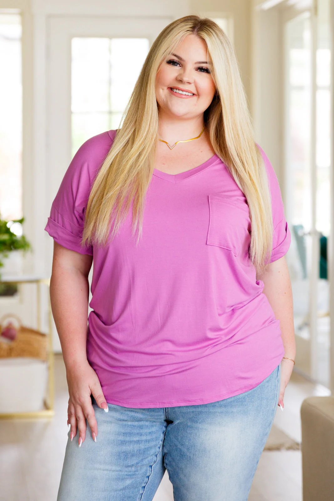 Absolute Favorite V-Neck Top in Orchid - Makeswep