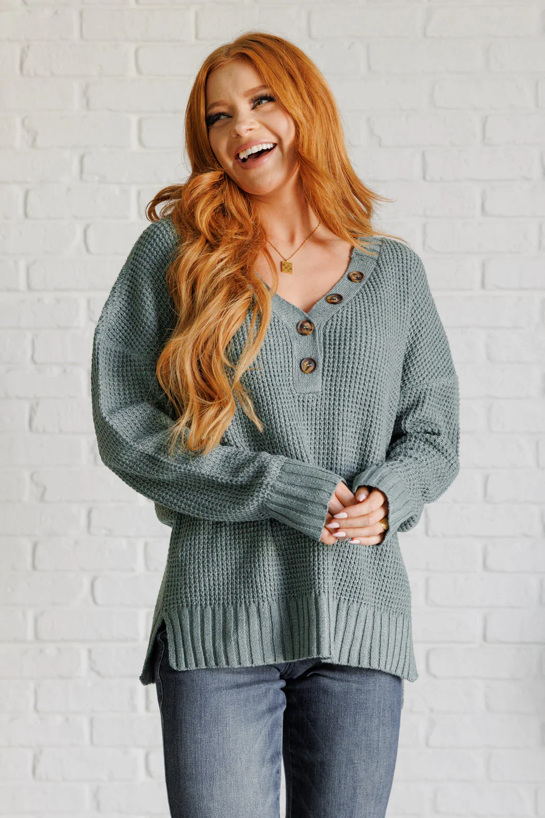 Lakeside View Drop Shoulder Sweater in Sage - Makeswep