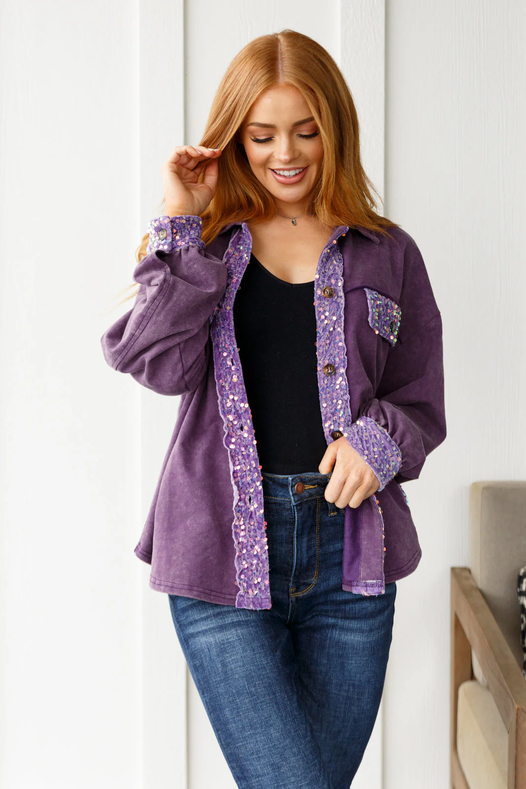 Chaos of Sequins Shacket in Purple - Makeswep