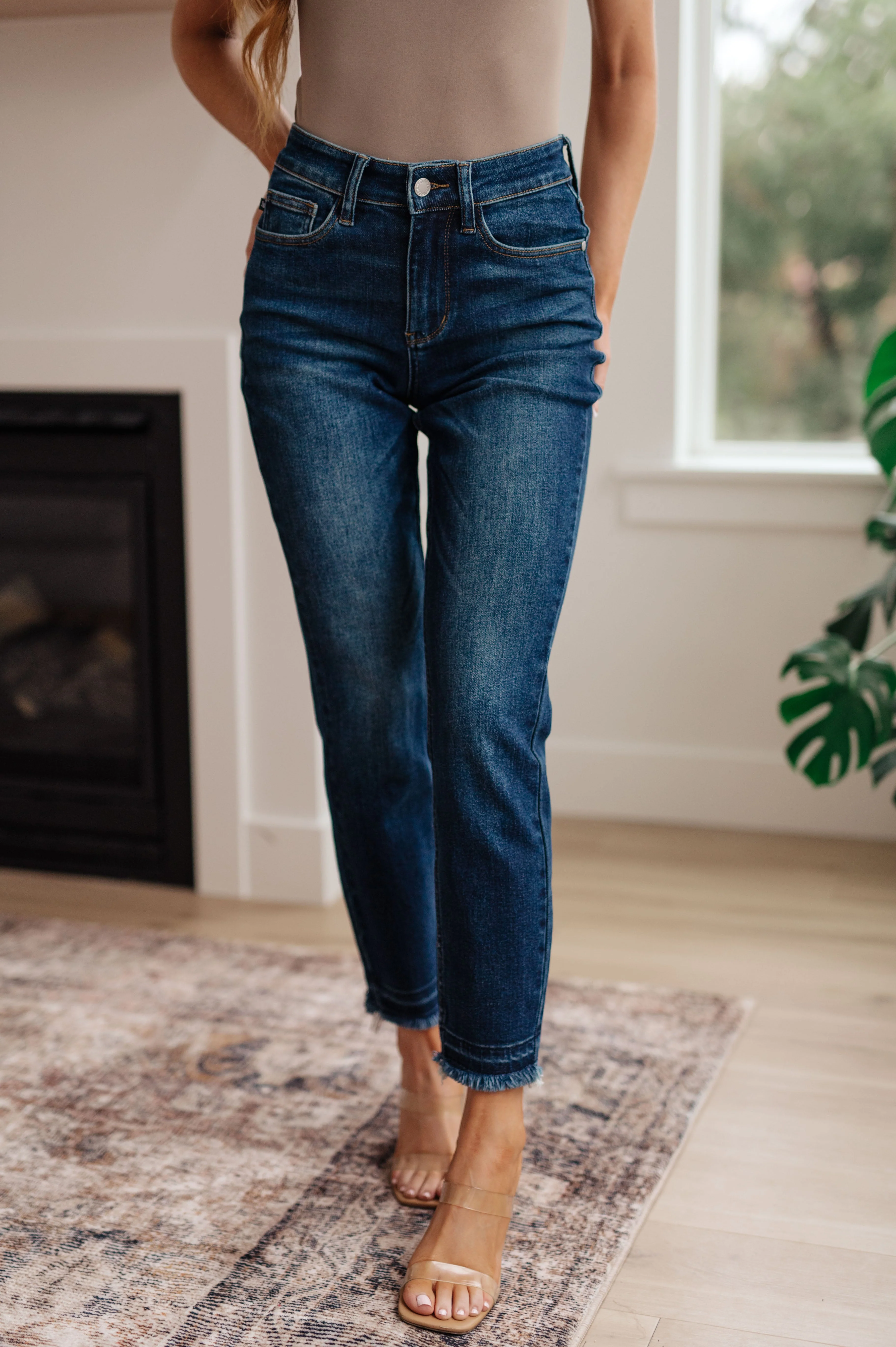 JUDY BLUE Phillipa High Rise Release Hem Slim Jeans - Makeswep