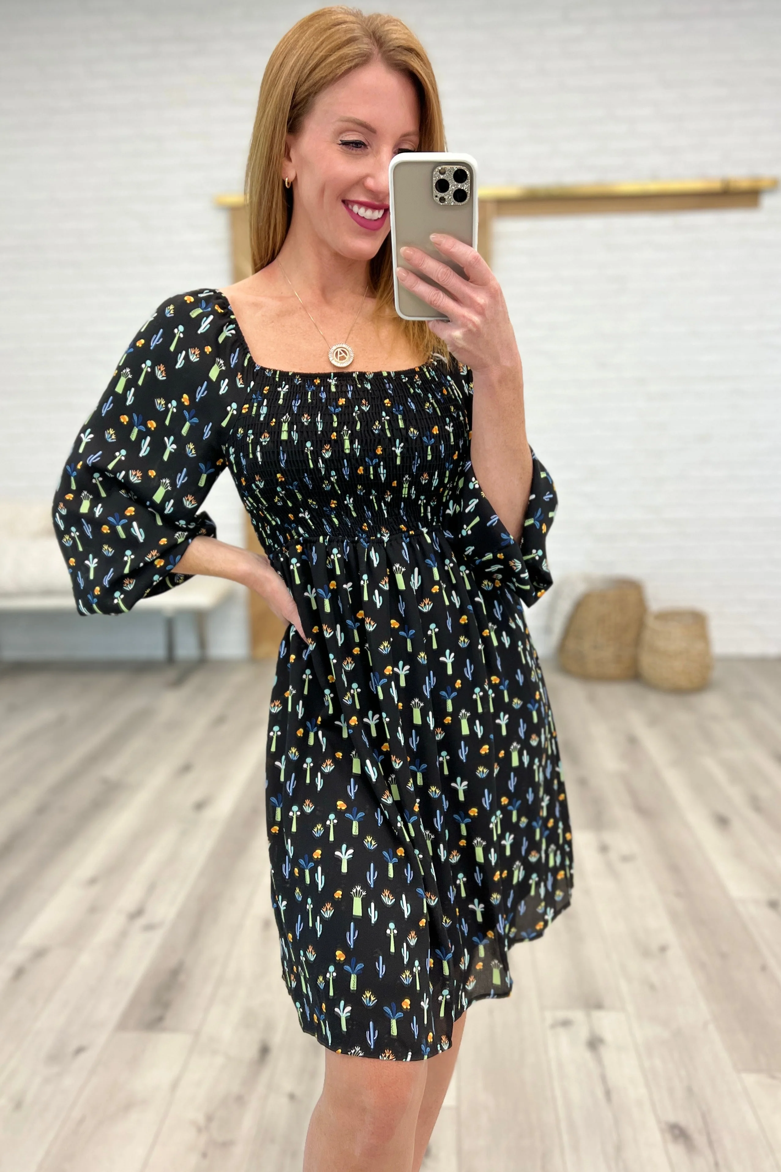 Black Floral Square Neck Dress - Makeswep