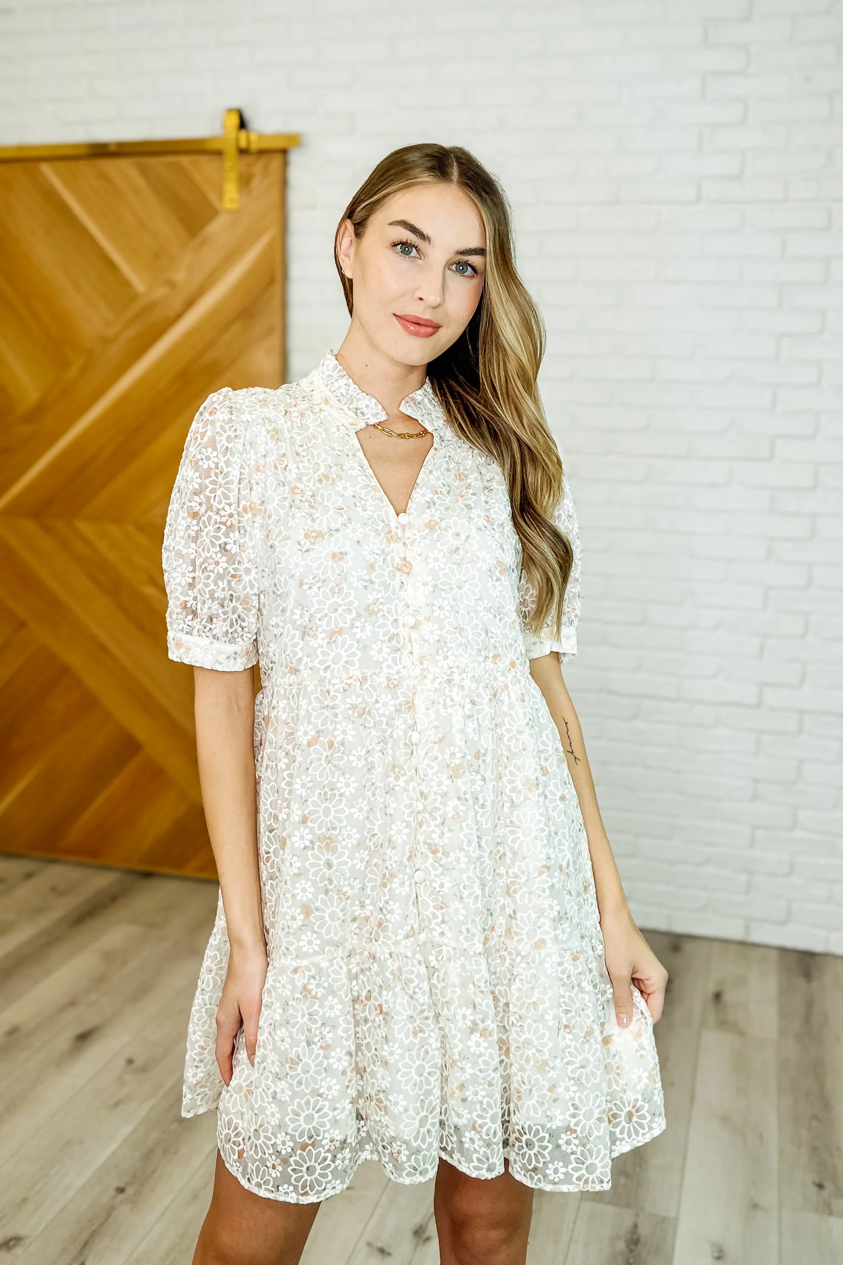 Lace to the Party High Neck Dress in Ivory Multi - Makeswep