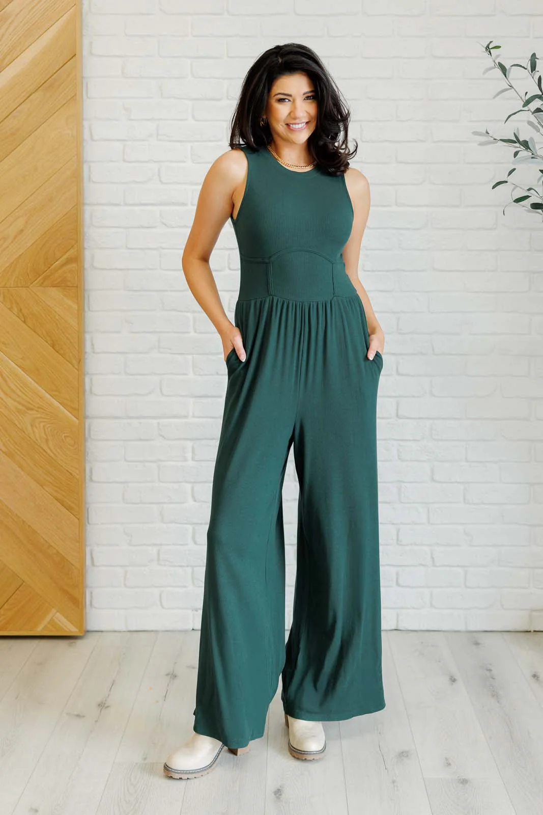 Hilary Wide Leg Jumpsuit in Green - Makeswep