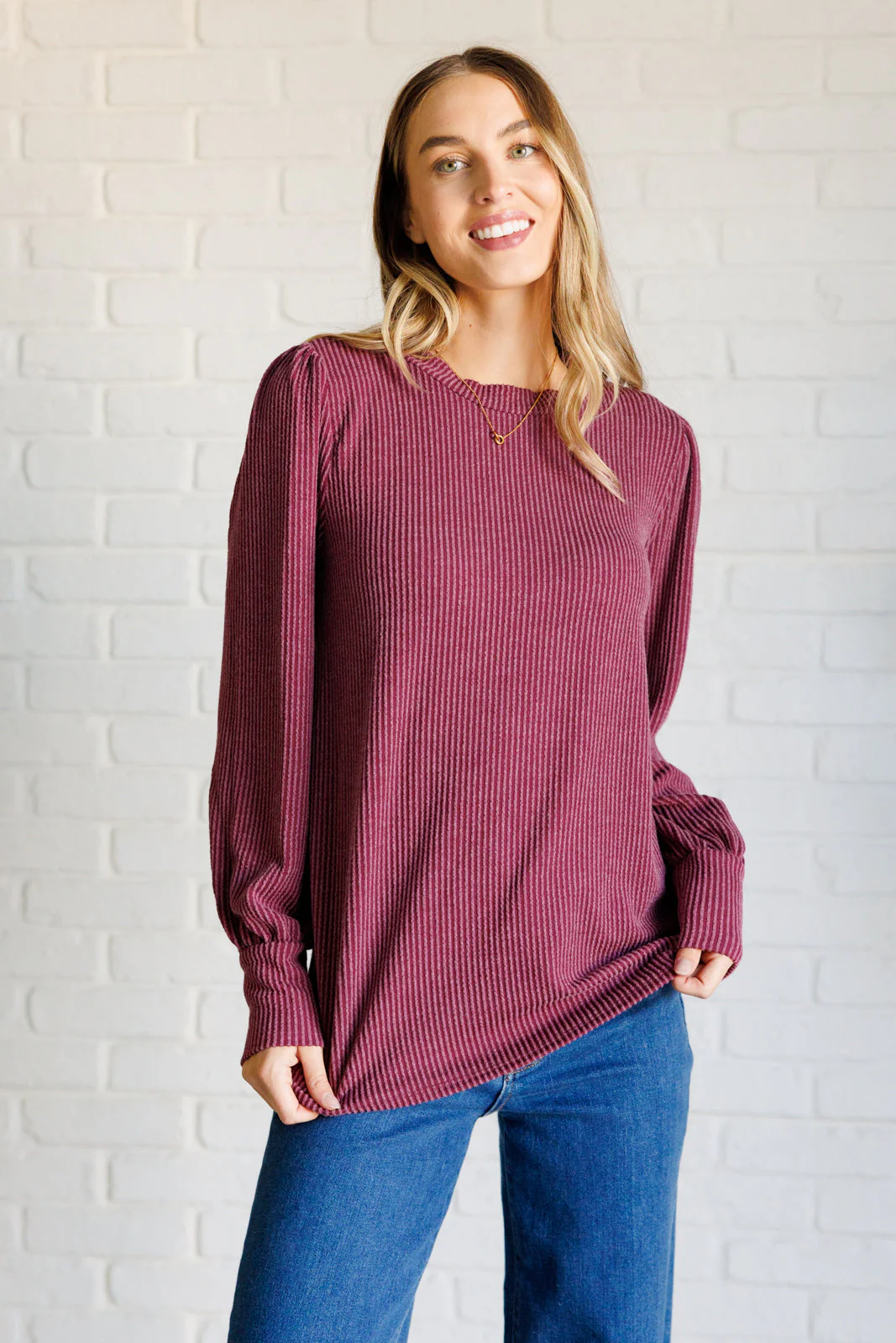 When the Sun Goes Down Mineral Wash Ribbed Knit Top in Wine - Makeswep