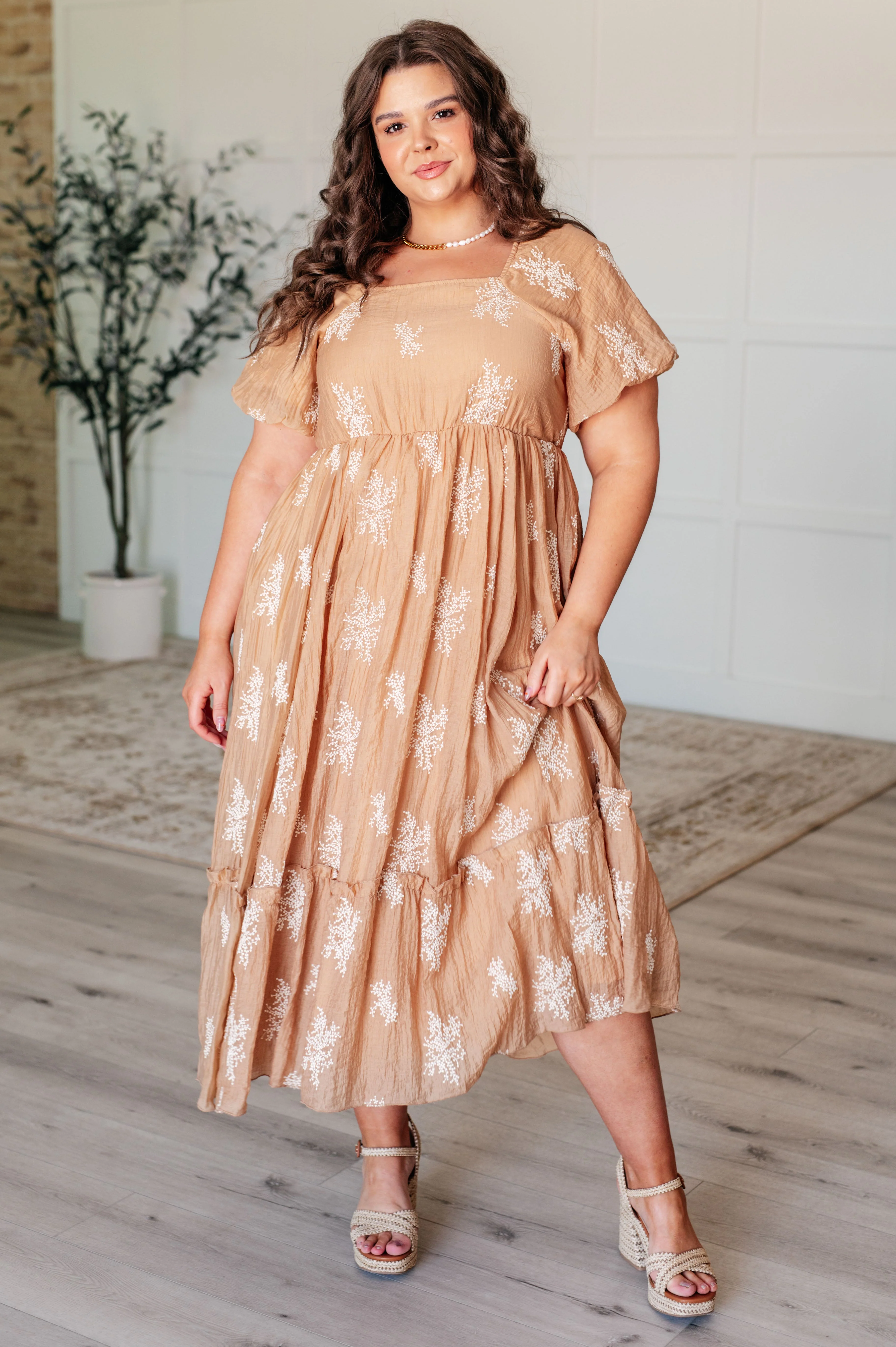 Trusting My Intuition Balloon Sleeve Dress in Camel - Makeswep