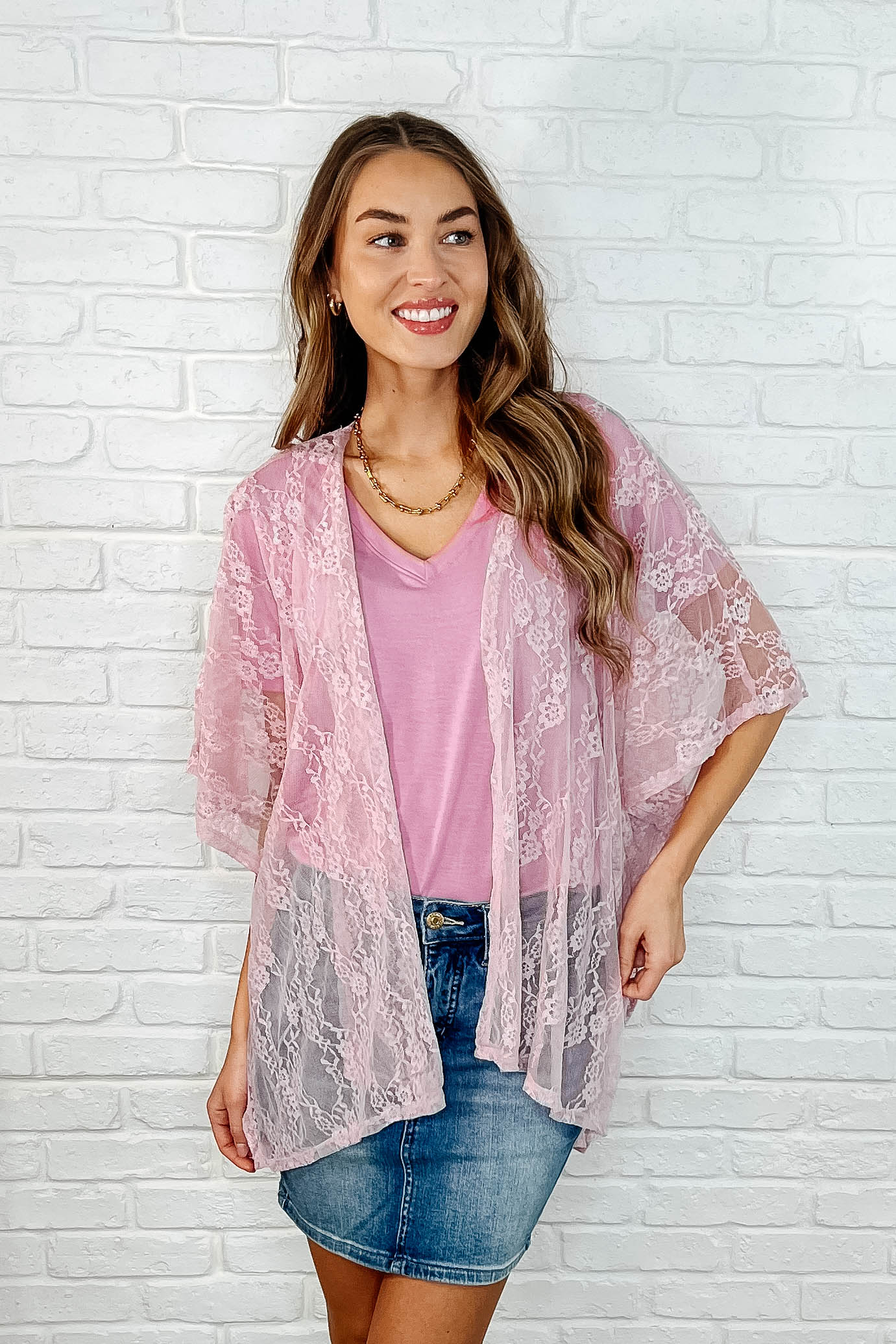 Good Days Ahead Lace Kimono In Mauve - Makeswep