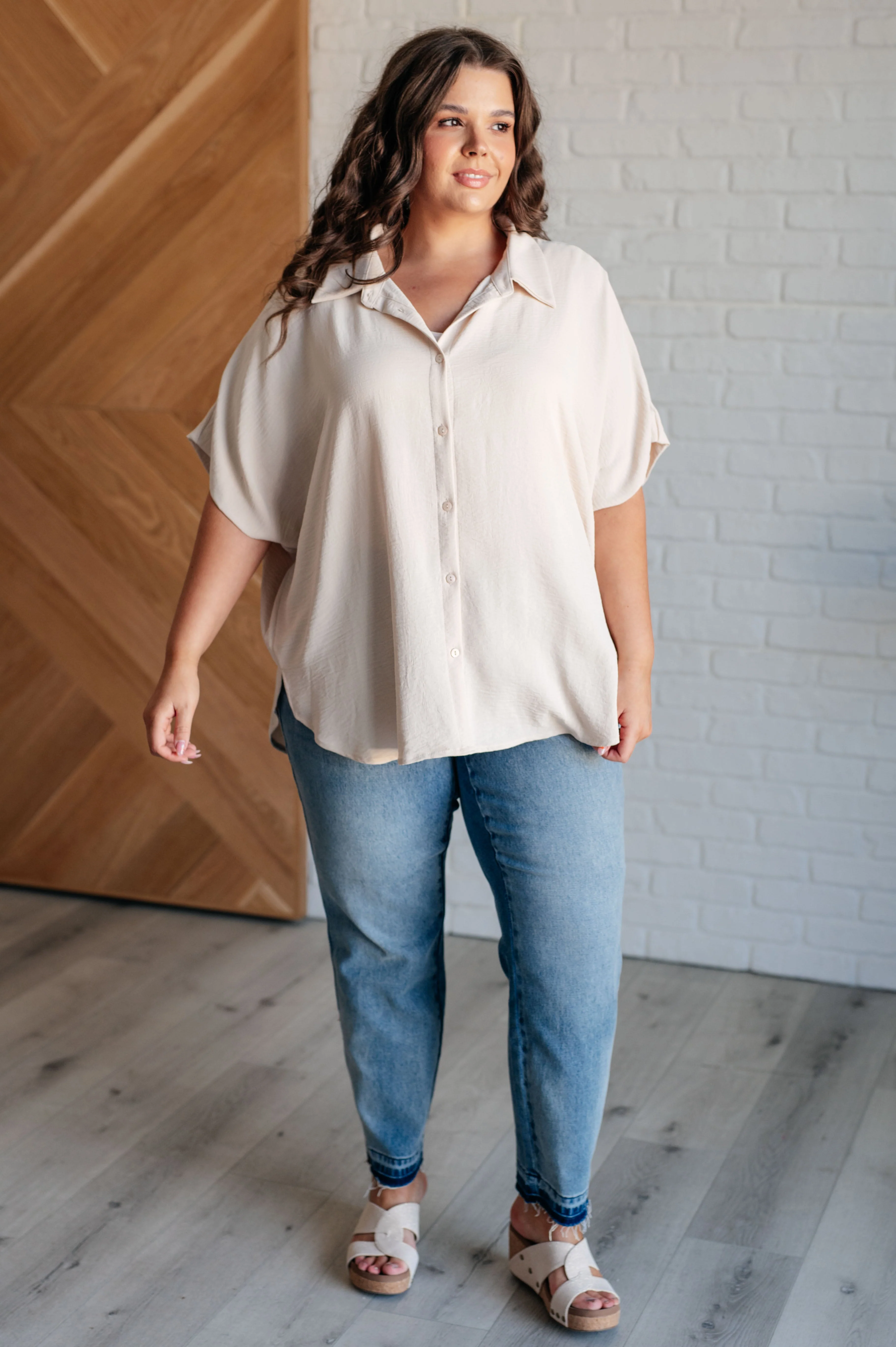 Sweet Simplicity Button Down Blouse in Oatmeal - Makeswep