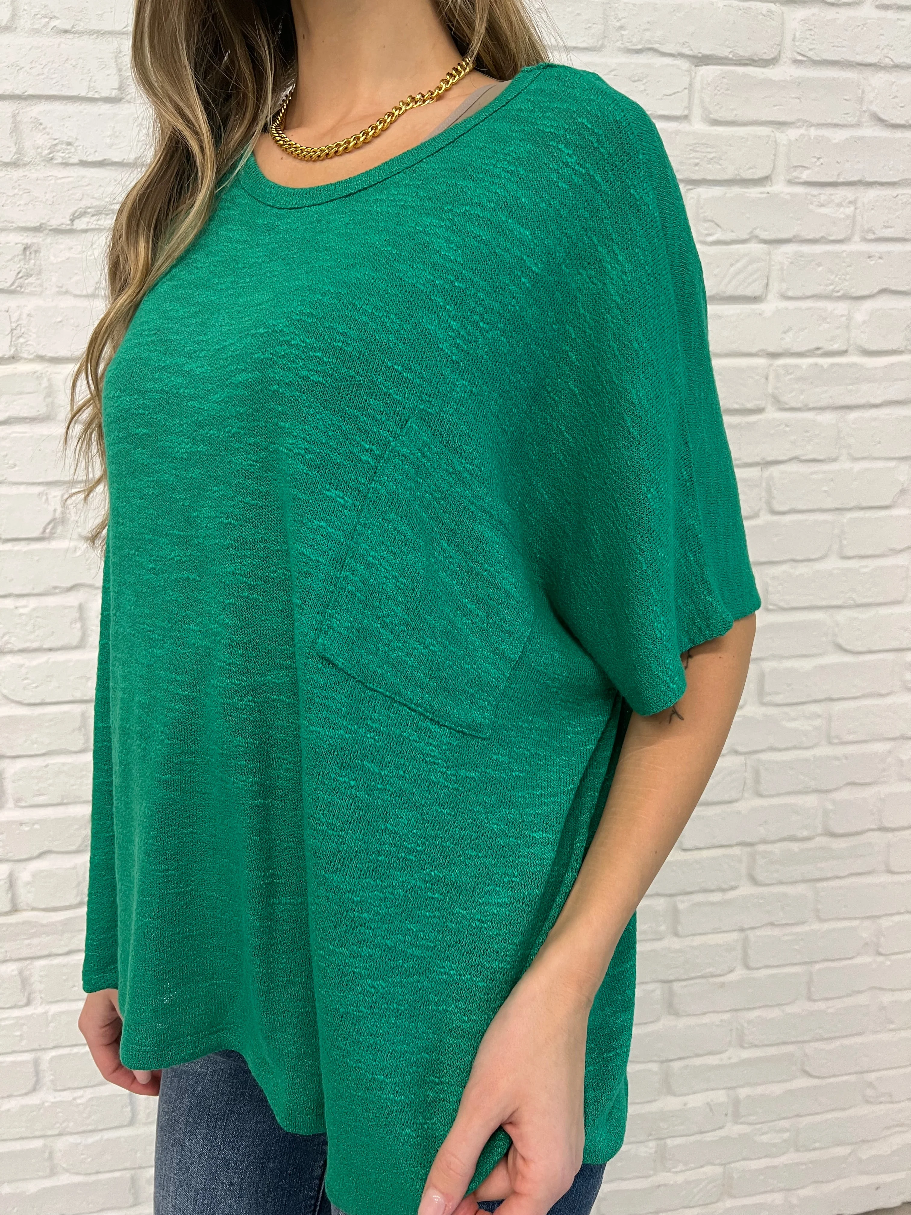 Basically Flowing Dolman Sleeve Top in Kelly Green - Makeswep