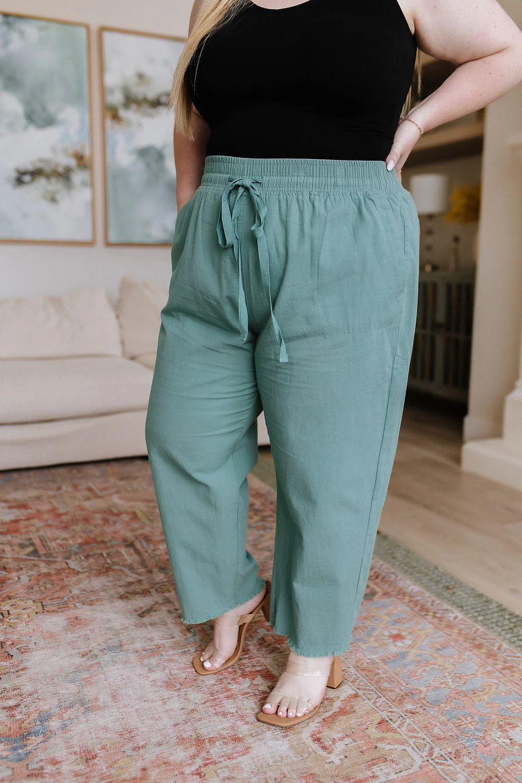 Love Me Dearly High Waisted Pants in Jade - Makeswep