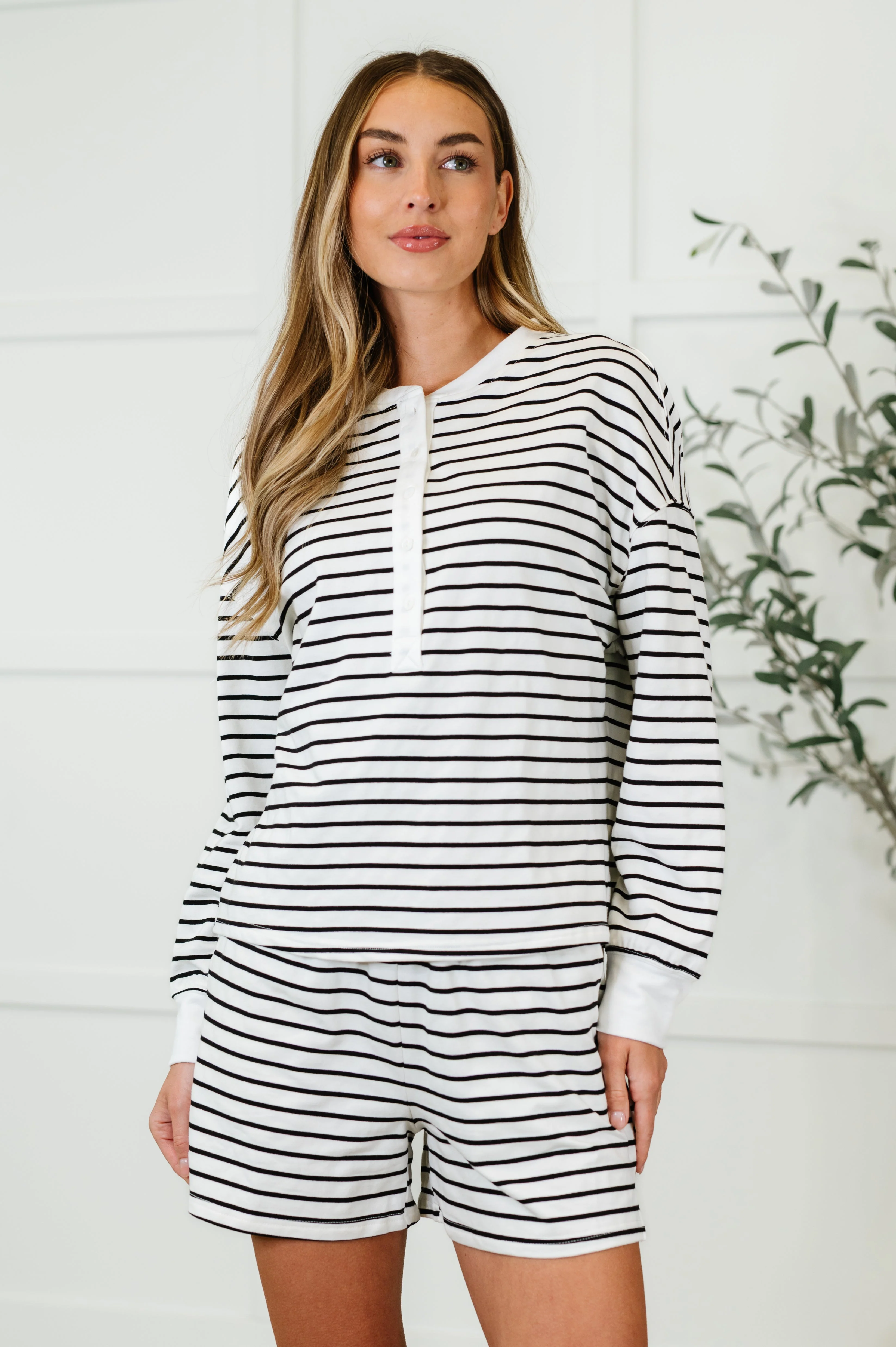 Situationally Sound Striped Long Sleeve Top and Shorts Set - Makeswep
