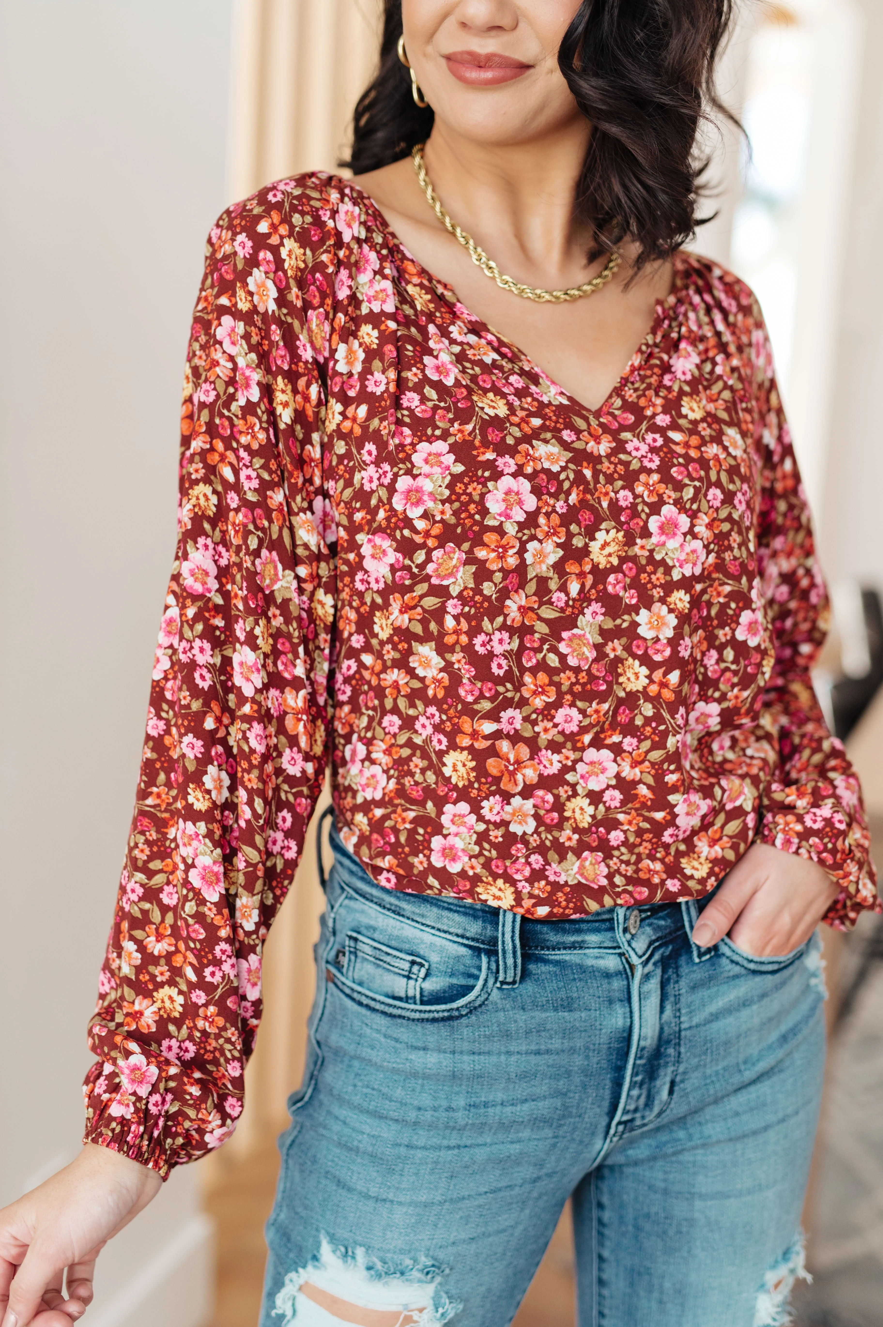 Sunday Brunch Blouse in Rust Floral - Makeswep