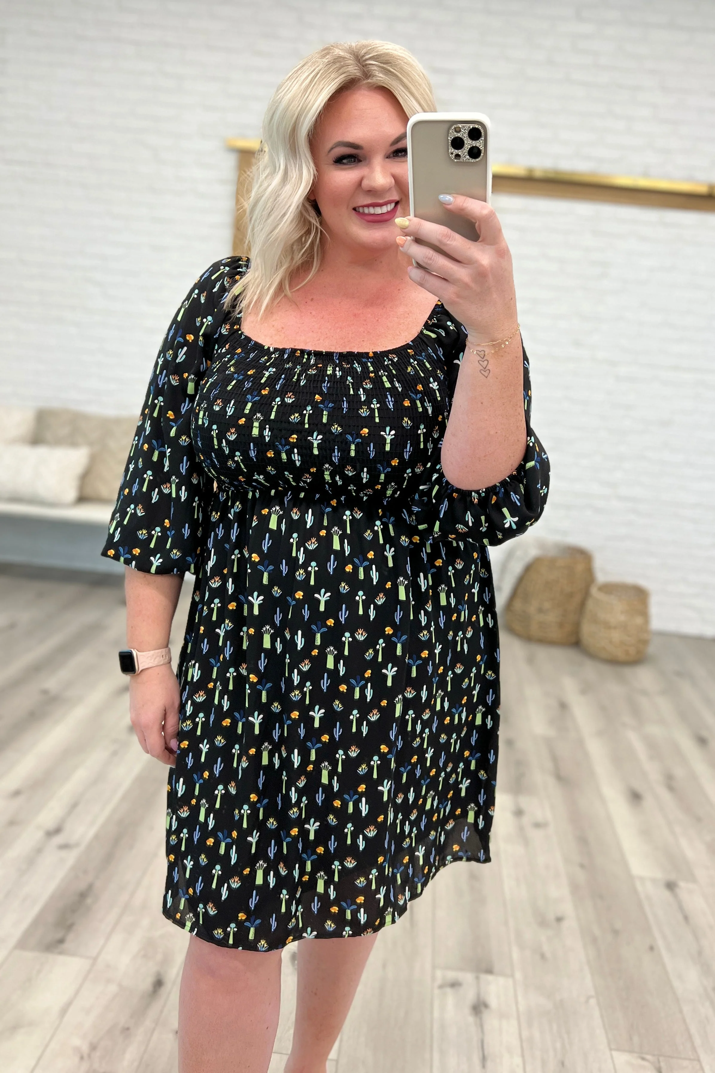 Black Floral Square Neck Dress - Makeswep