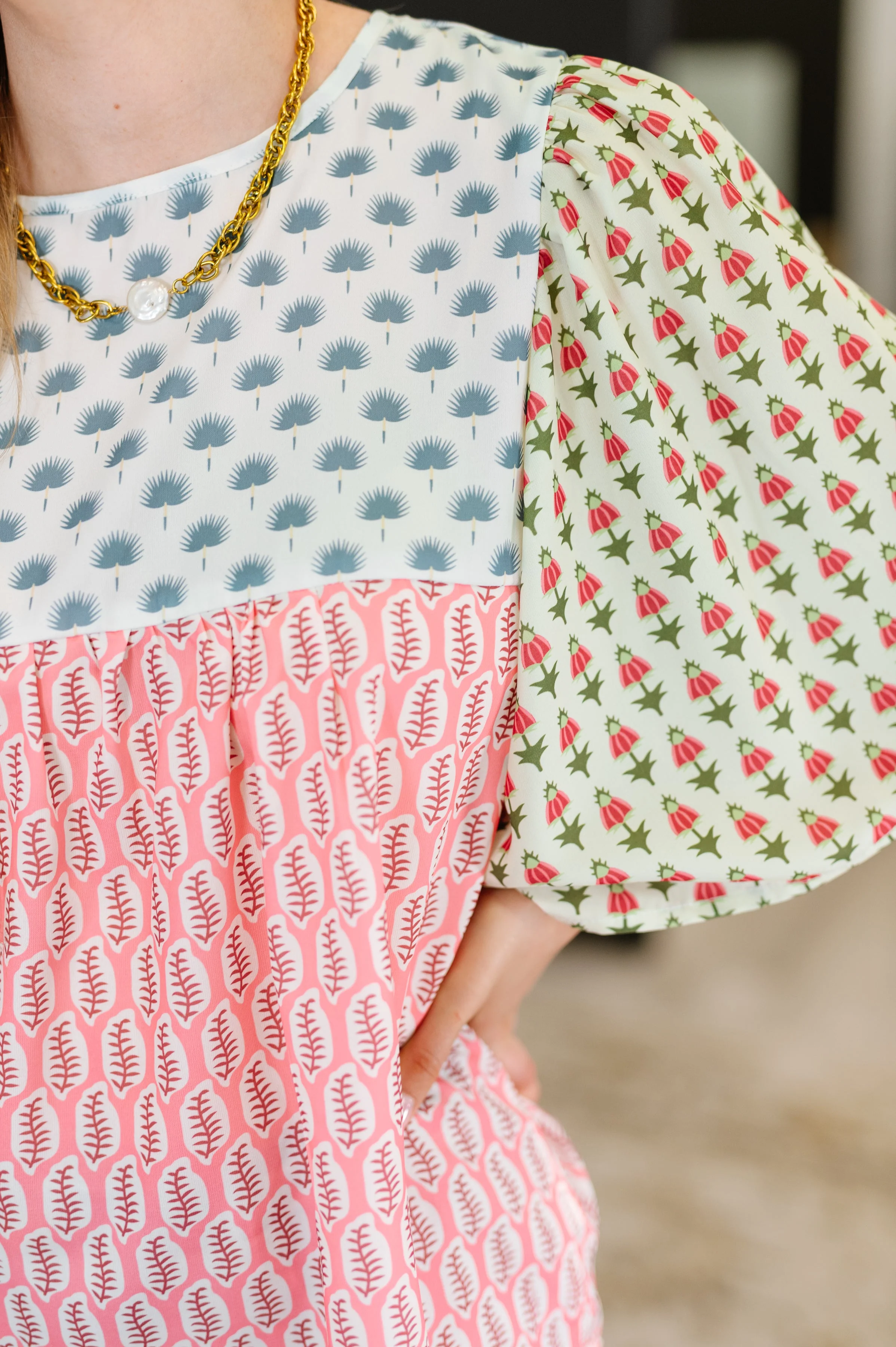 Outside Advantage Mixed Print Boho Blouse - Makeswep