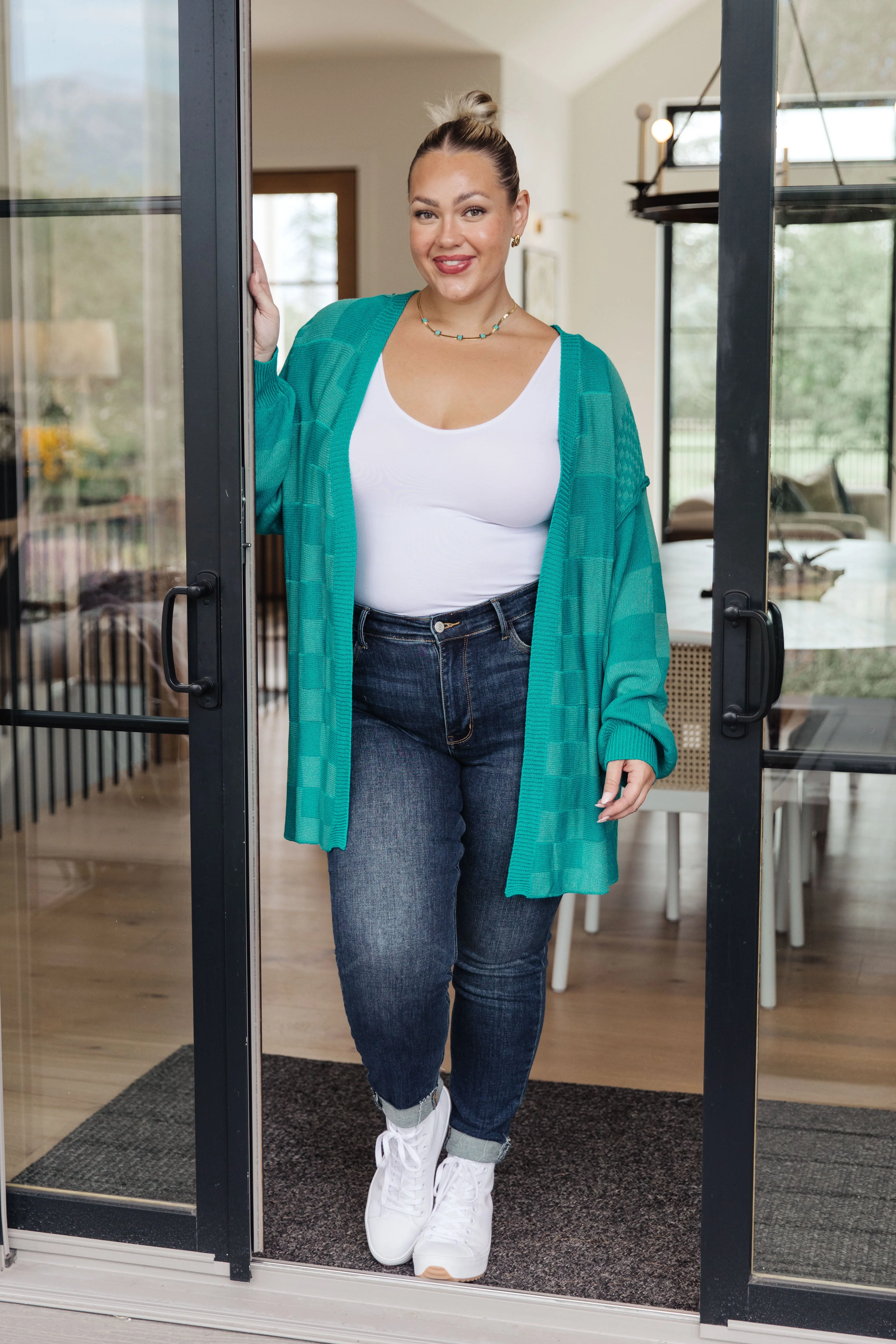 Pinky Swear Checkered Open Front Cardigan - Makeswep