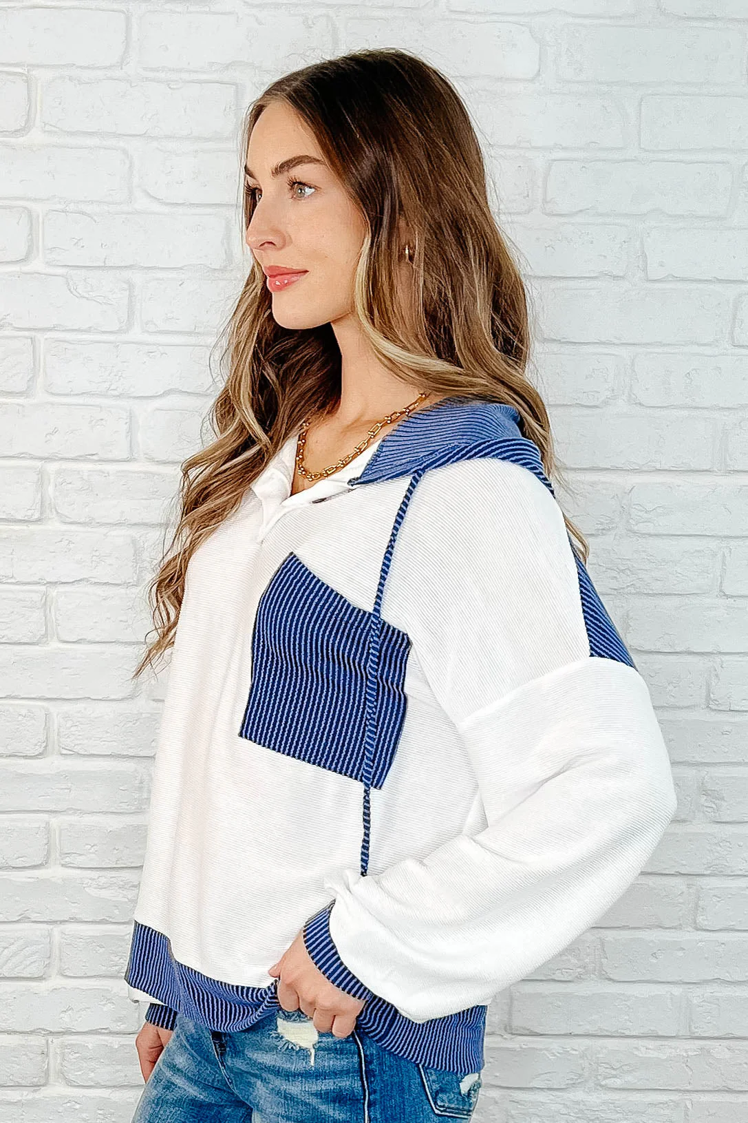 Here for Now Color Block Hoodie in Blue - Makeswep