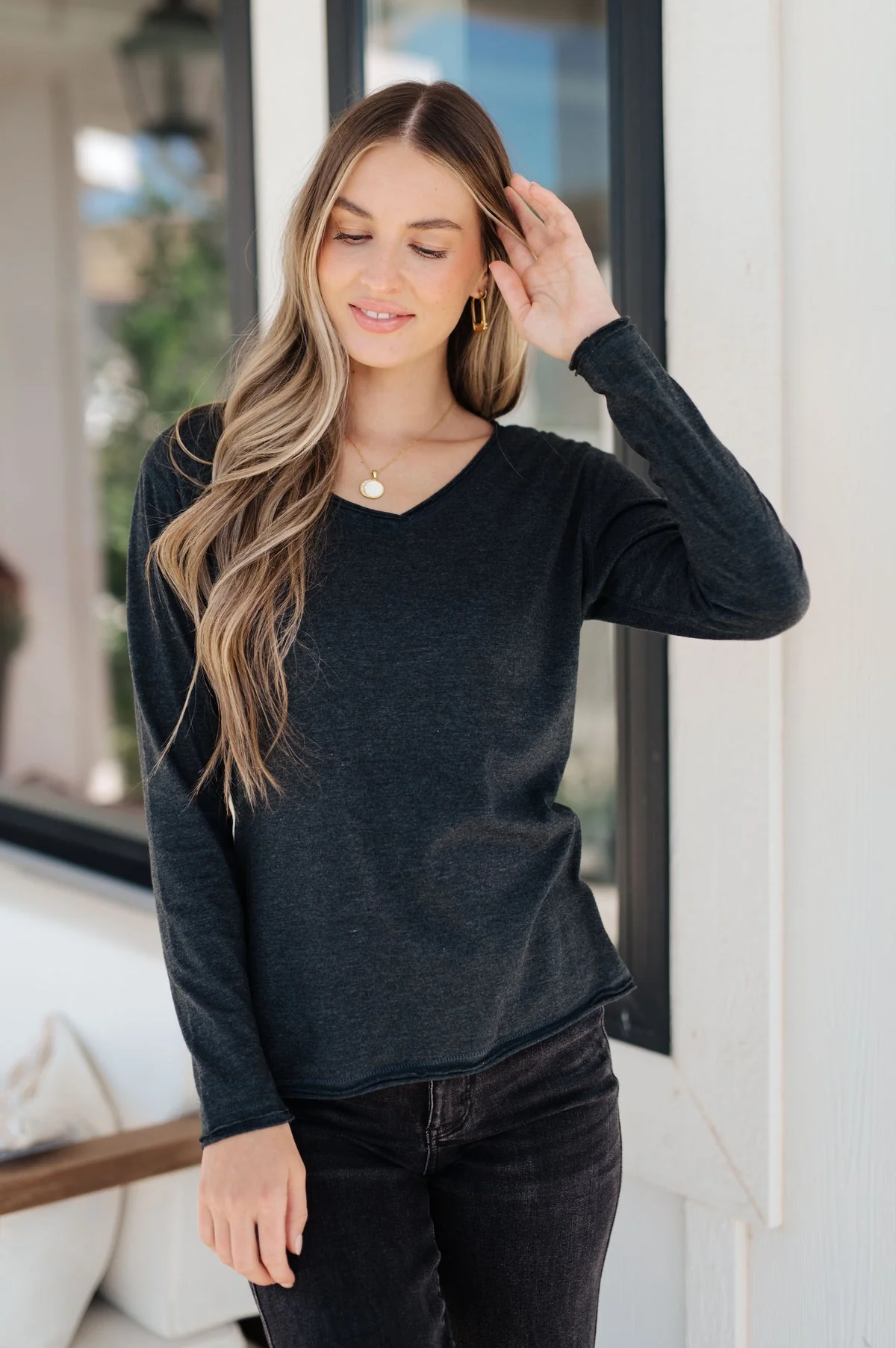 Alpine Raw Edge Long Sleeve Tee in Charcoal - Makeswep