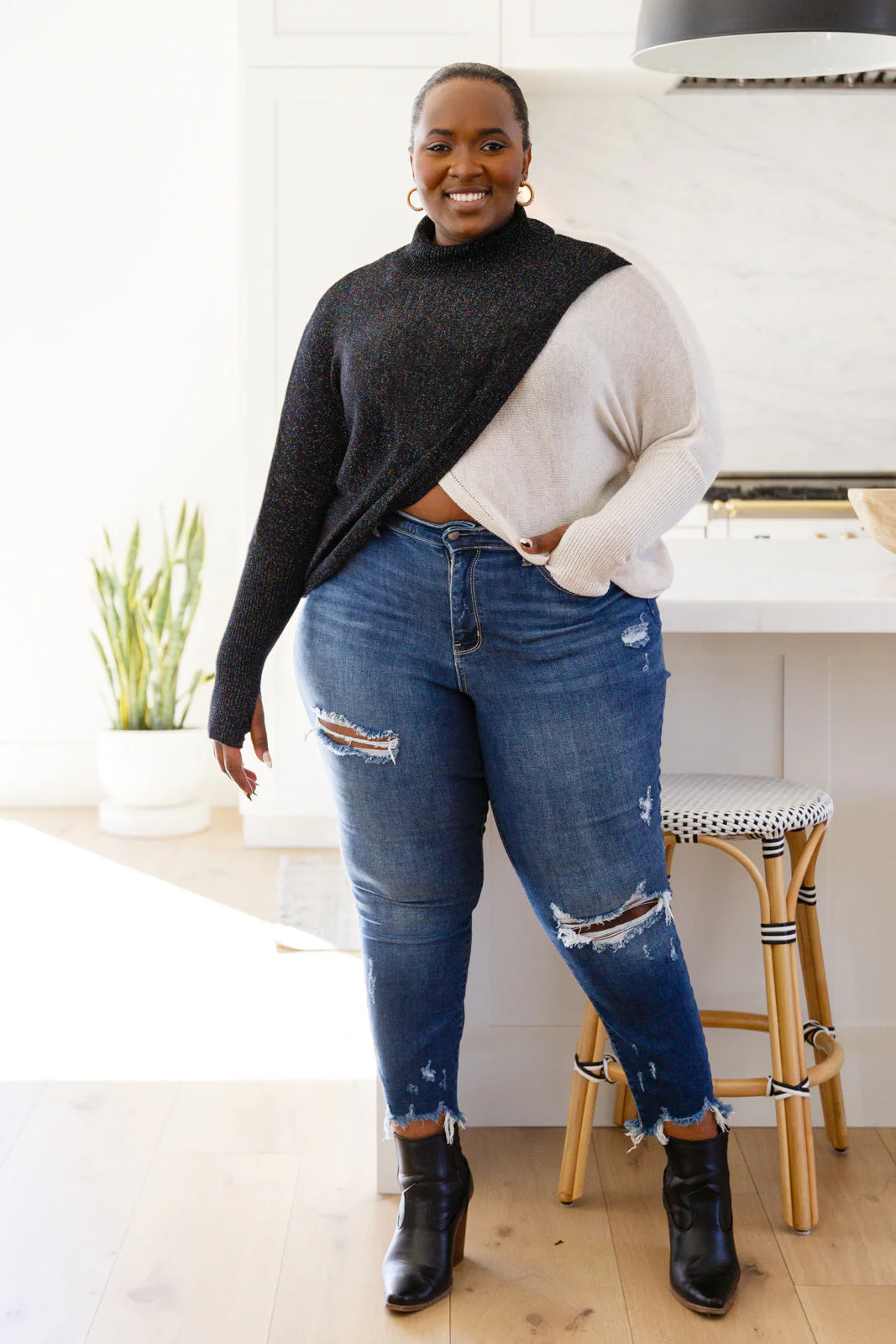 Can't Touch This Sparkle Color Blocked Sweater - Makeswep