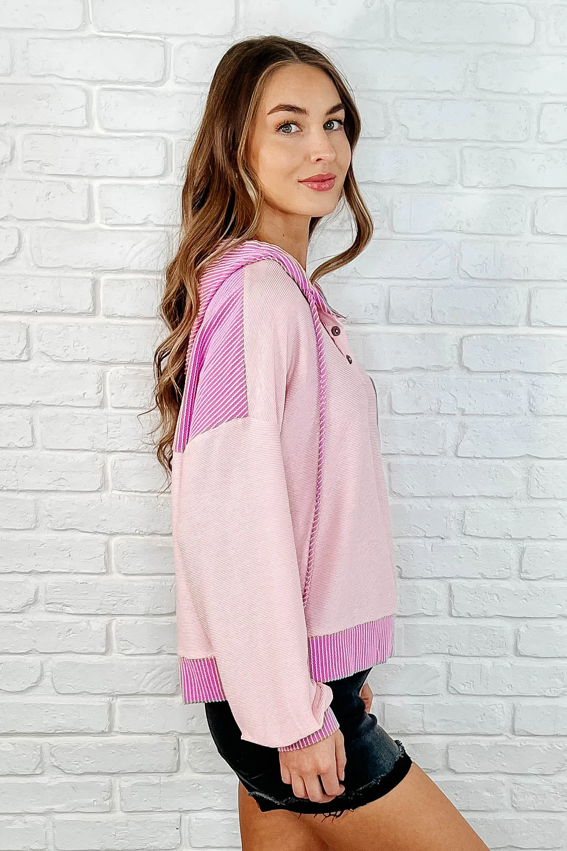 Here for Now Color Block Hoodie in Pink - Makeswep