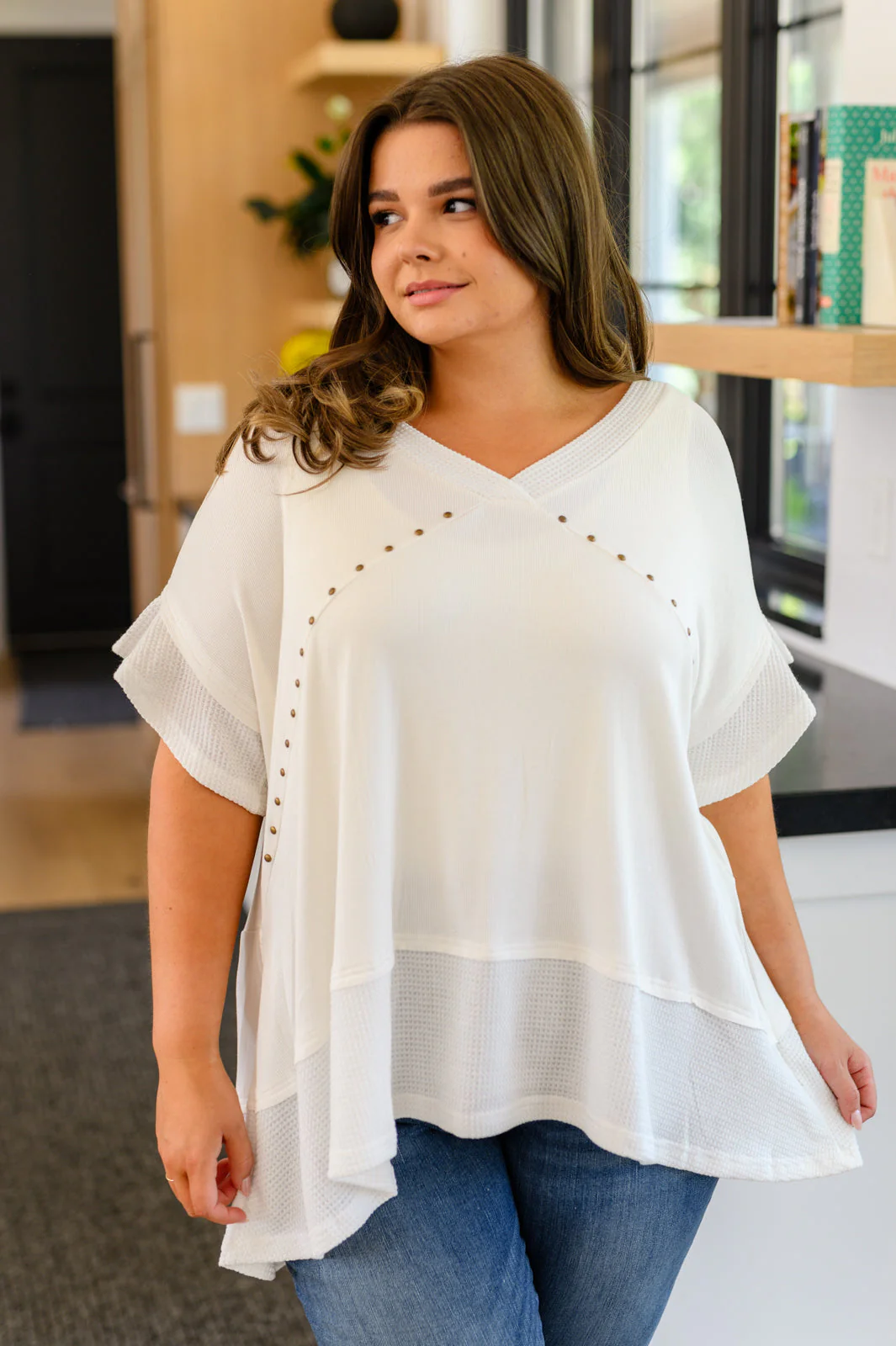 Giving In V Neck Spliced Top - Makeswep