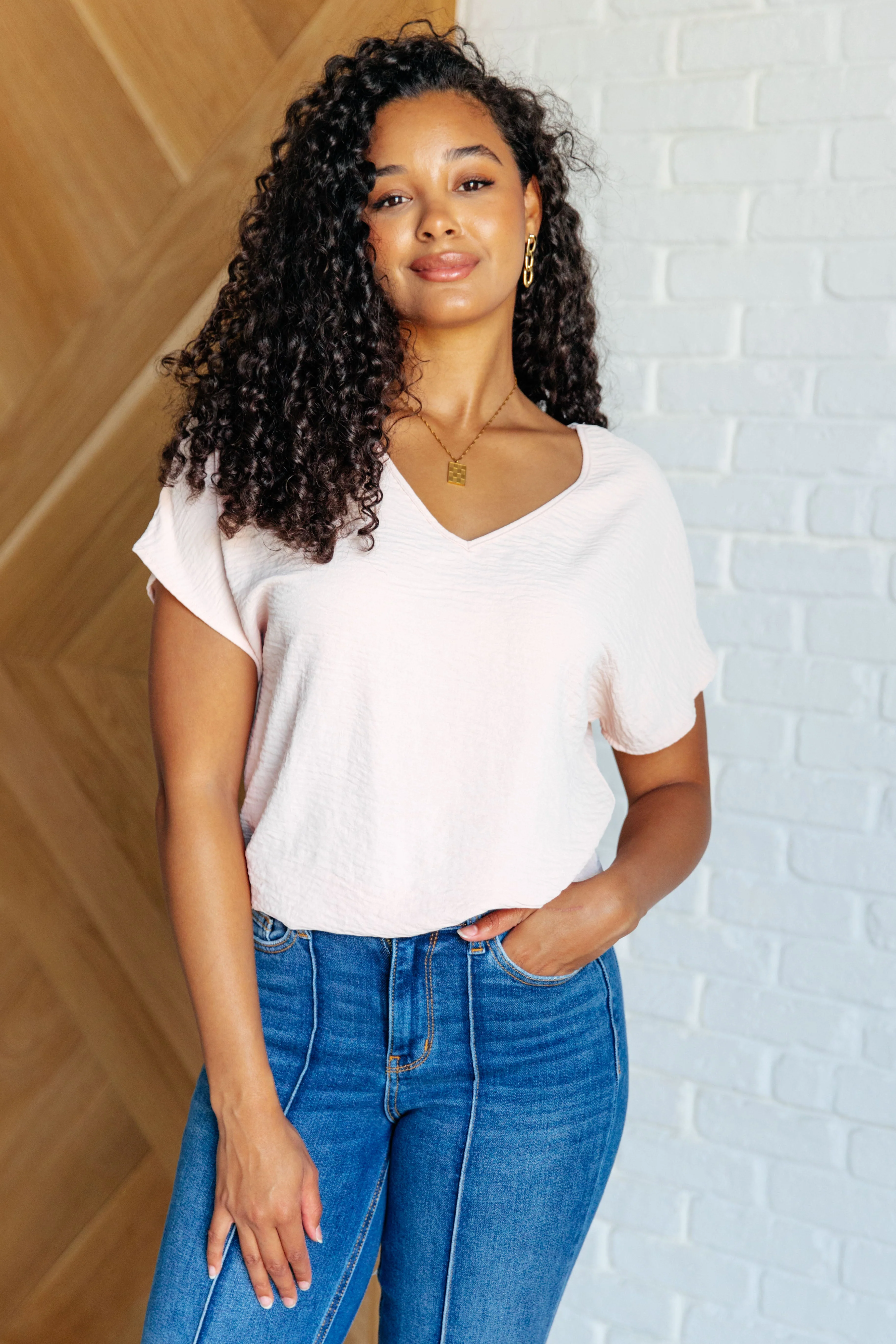 Frequently Asked Questions V-Neck Top in Blush - Makeswep