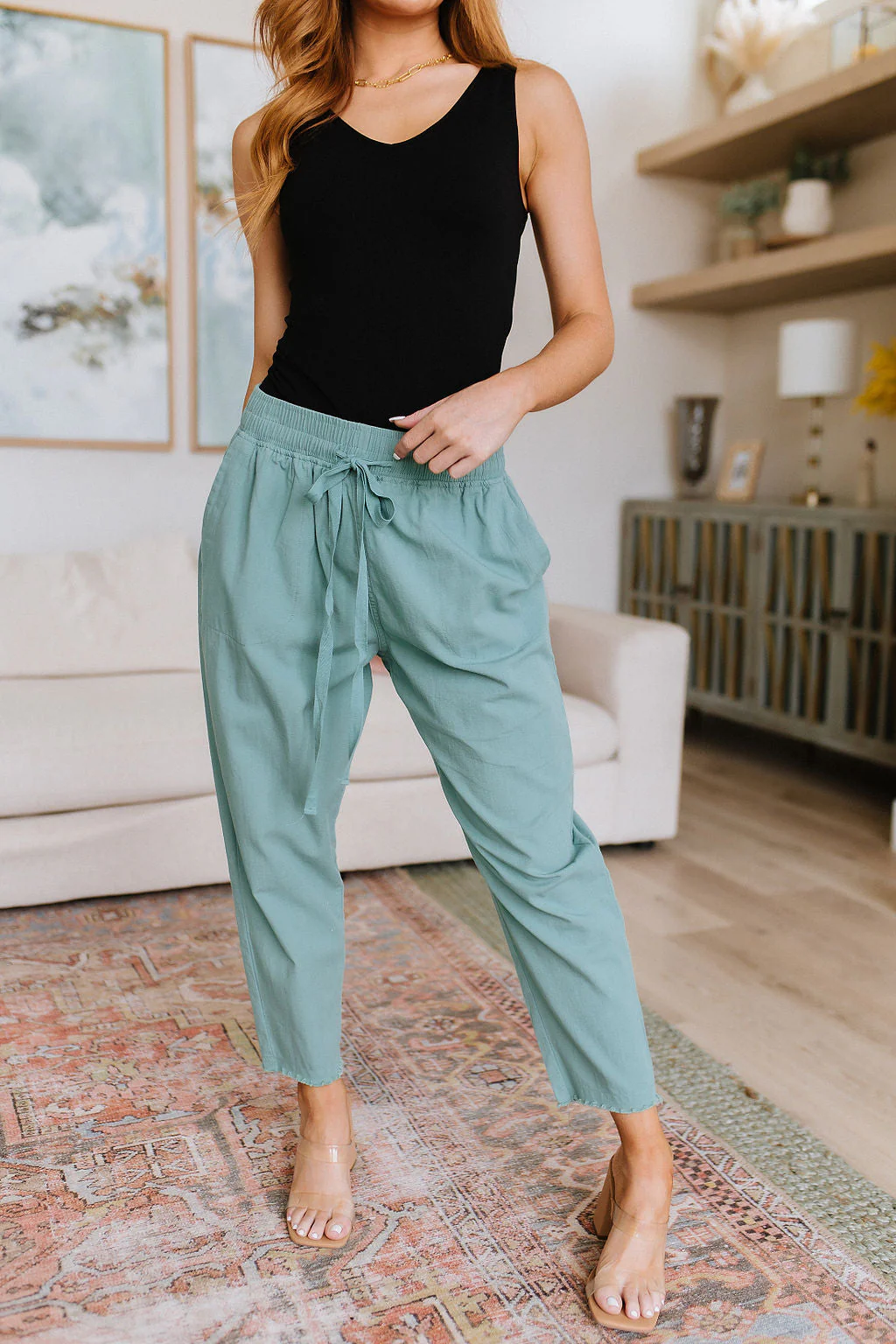 Love Me Dearly High Waisted Pants in Jade - Makeswep