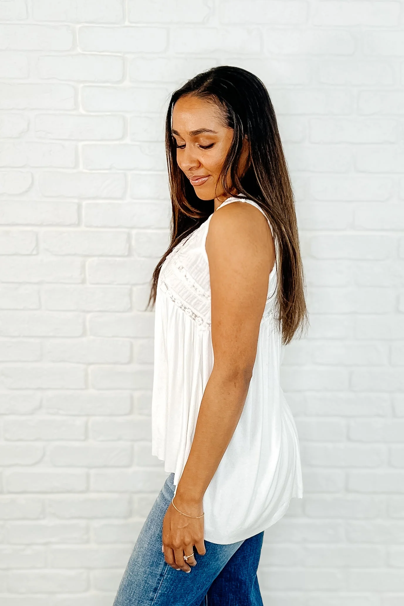 Let em' Breathe V-Neck Tank in Off White - Makeswep