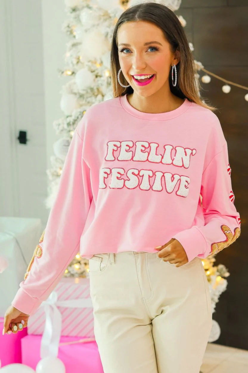 Feelin Festive Pink Sweater - Makeswep