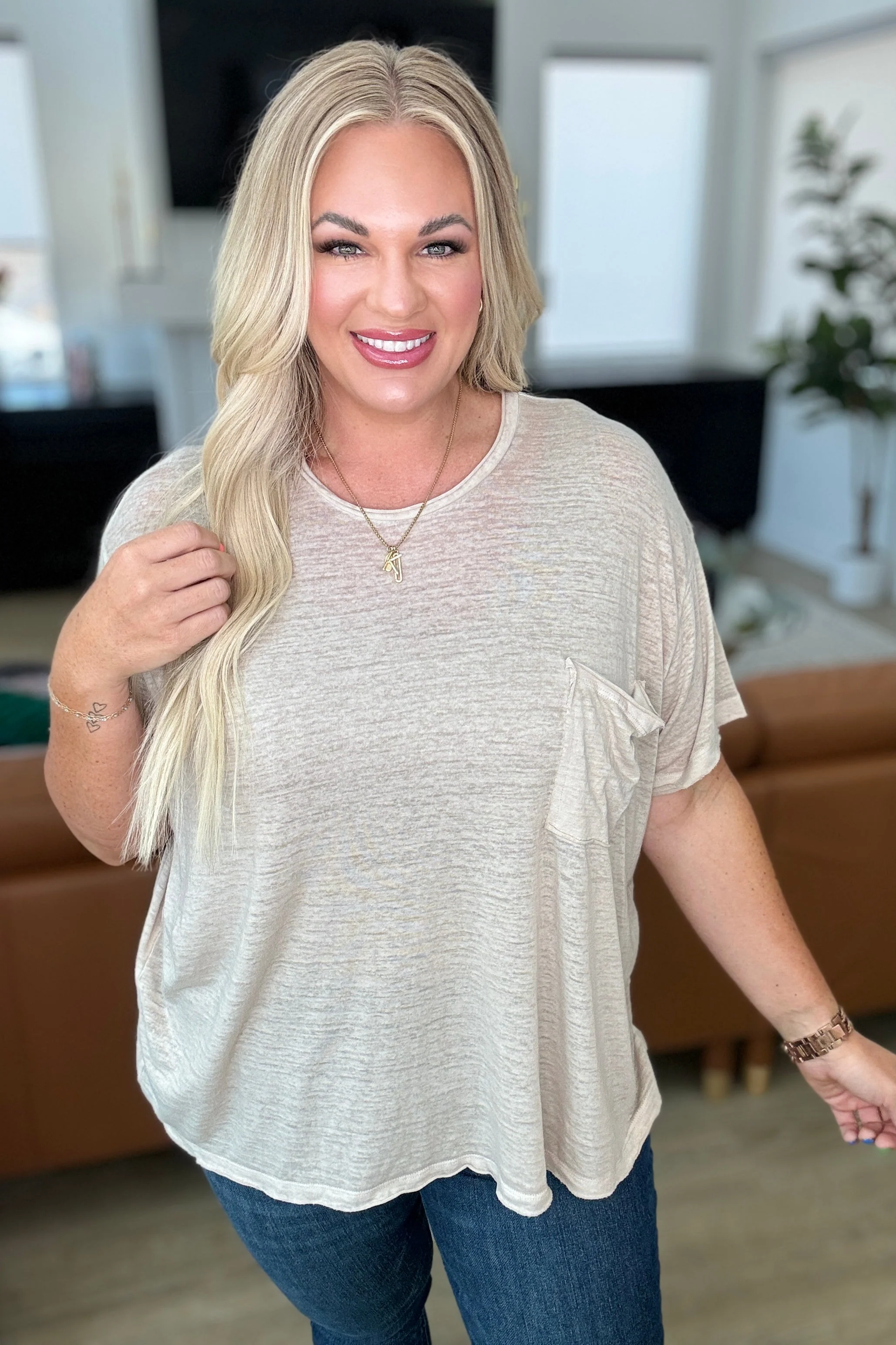 Close to Myself Patch Pocket Tee in Light Mocha - Makeswep