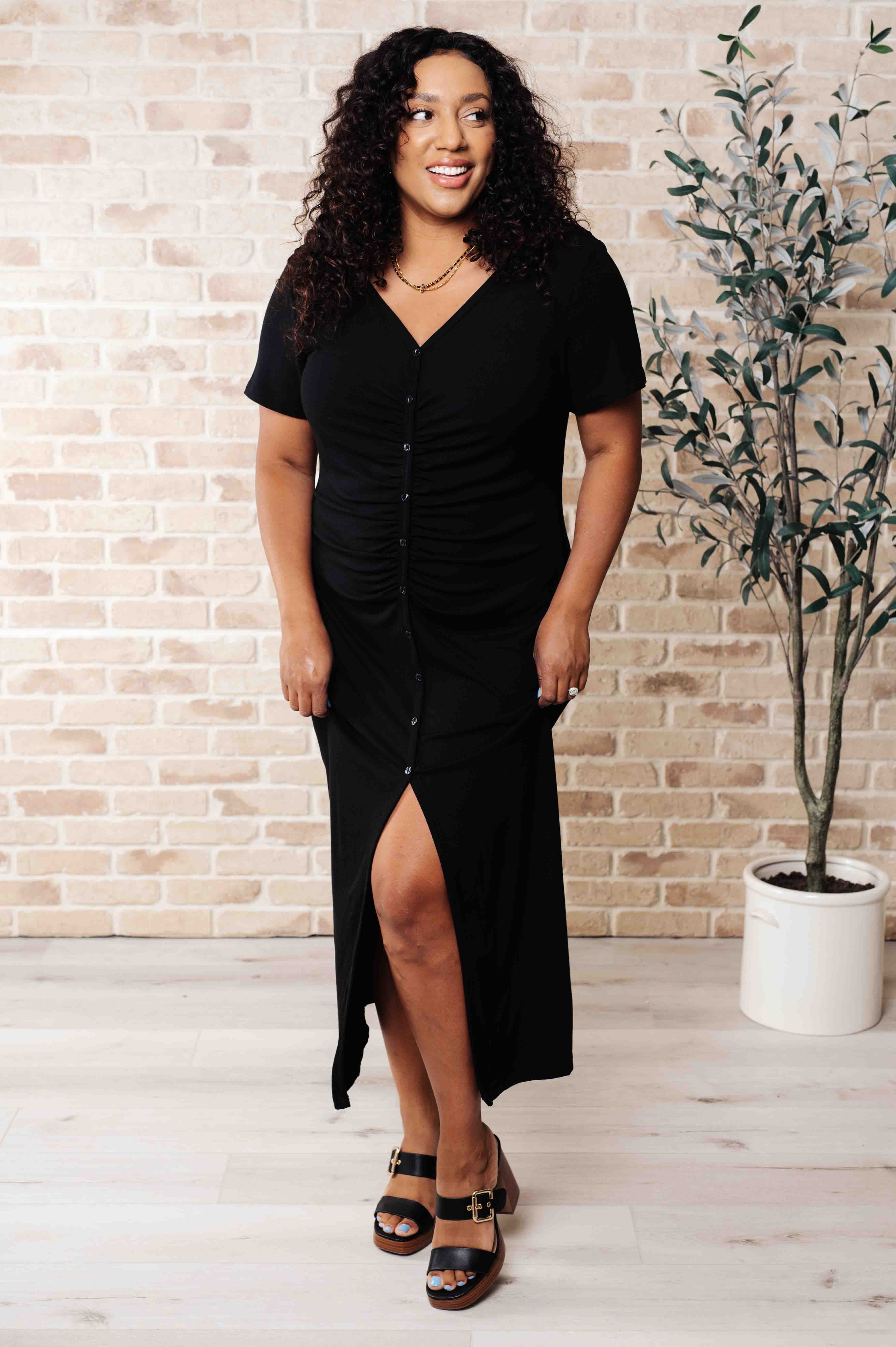 Places Unknown Ruched Detail Midi Dress - Makeswep