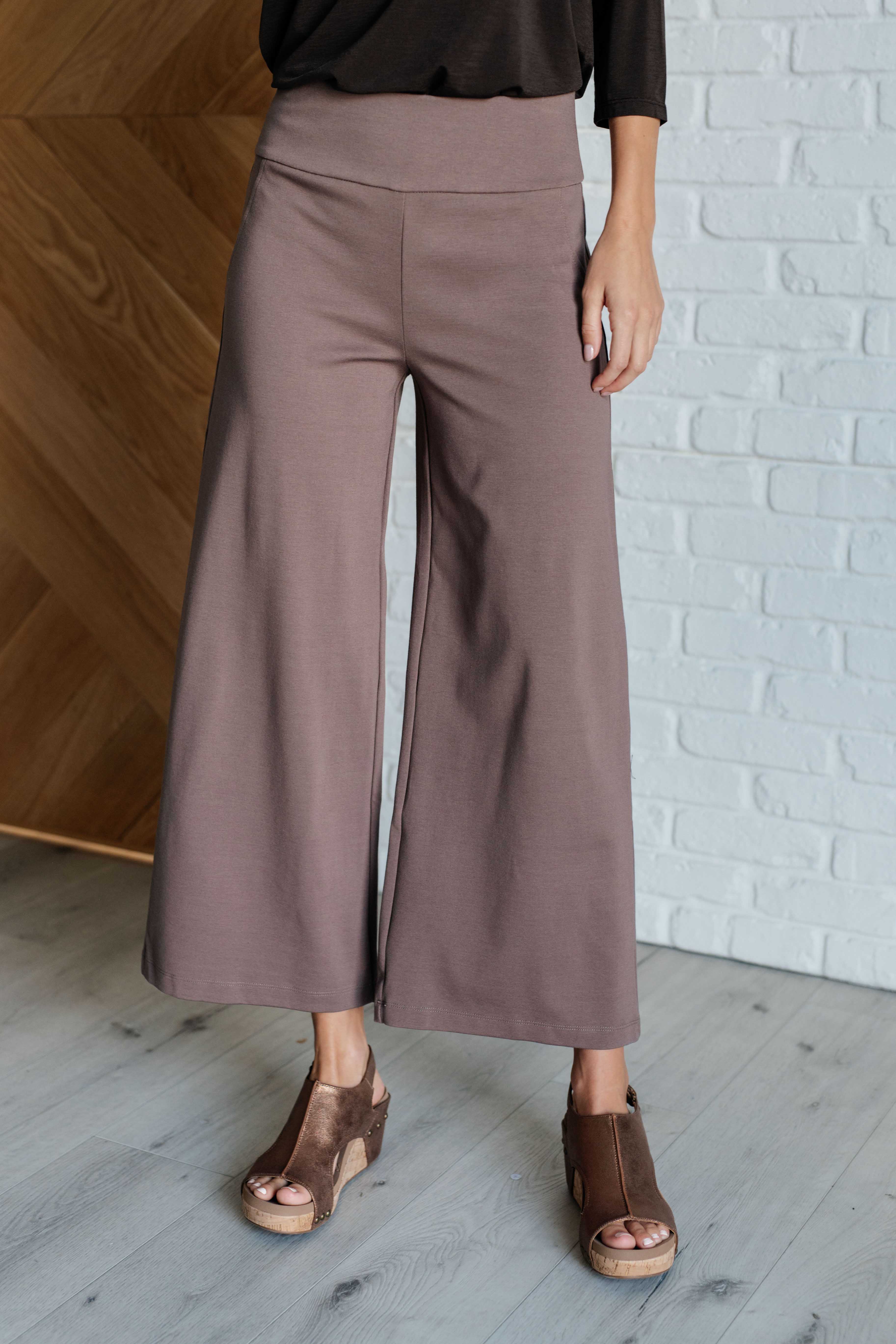 Magic Wide Leg Crop Pants in Dark Mocha - Makeswep