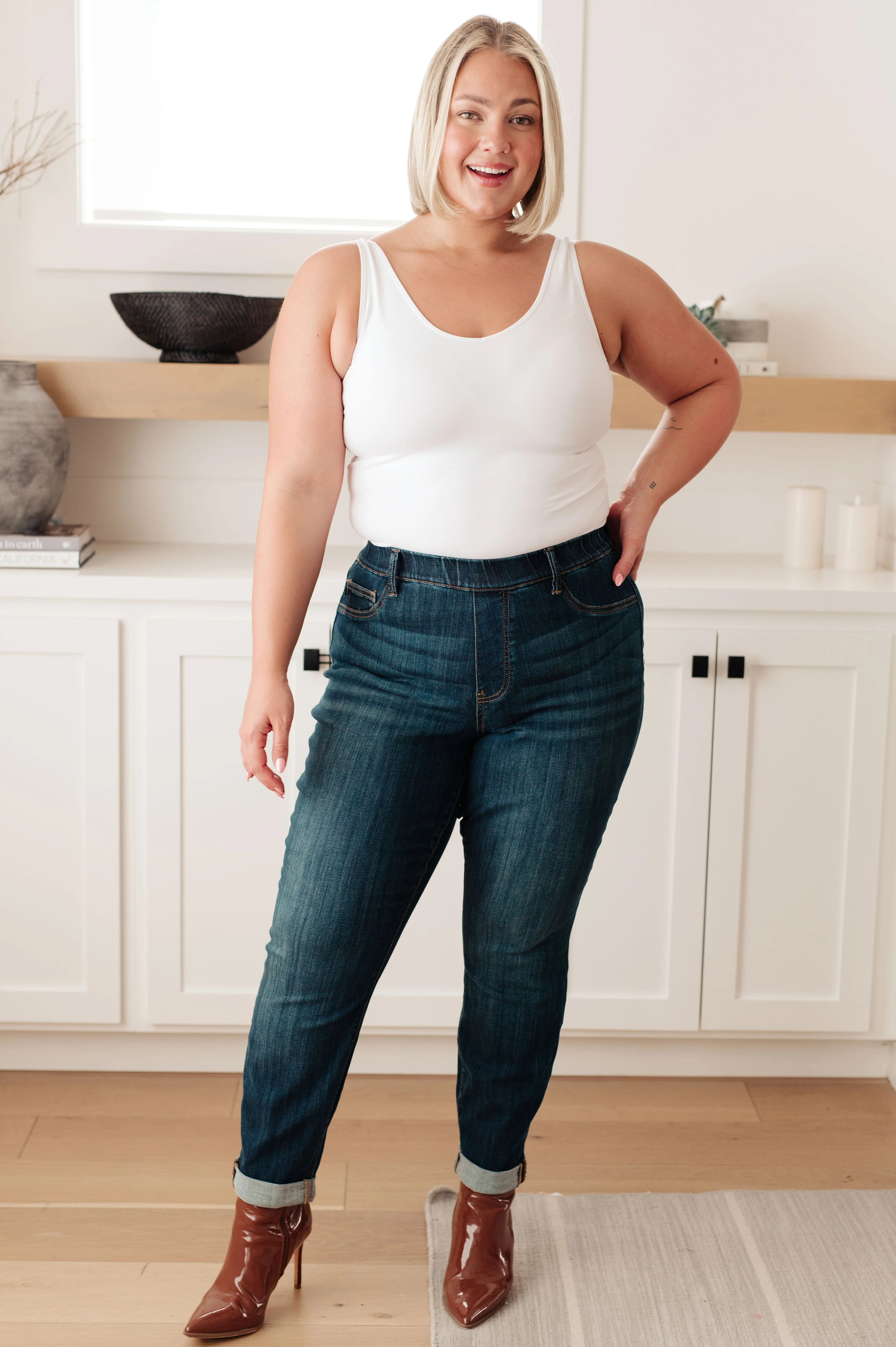 JUDY BLUE Rowena High Rise Pull On Double Cuff Slim Jeans - Makeswep