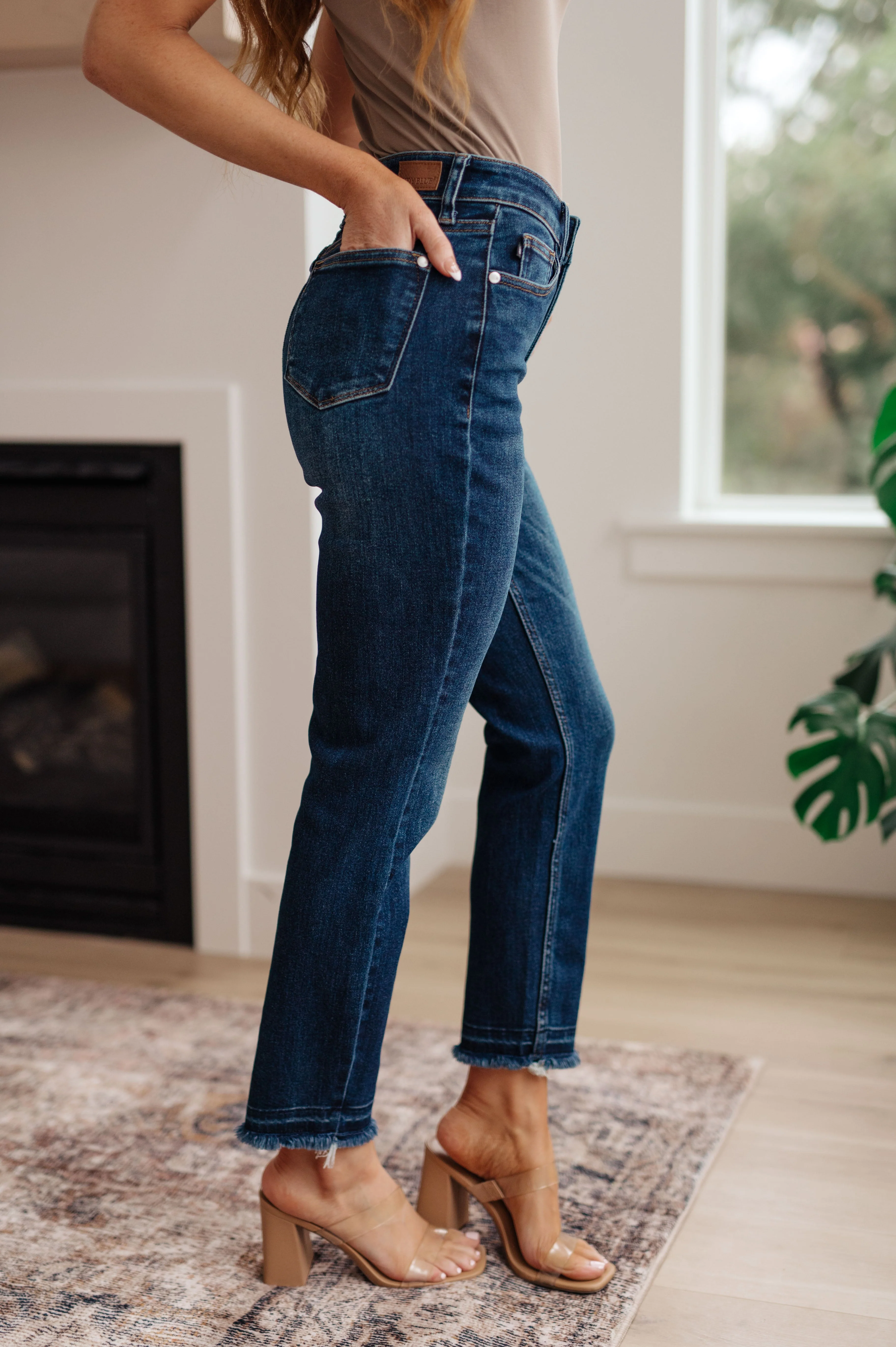 JUDY BLUE Phillipa High Rise Release Hem Slim Jeans - Makeswep