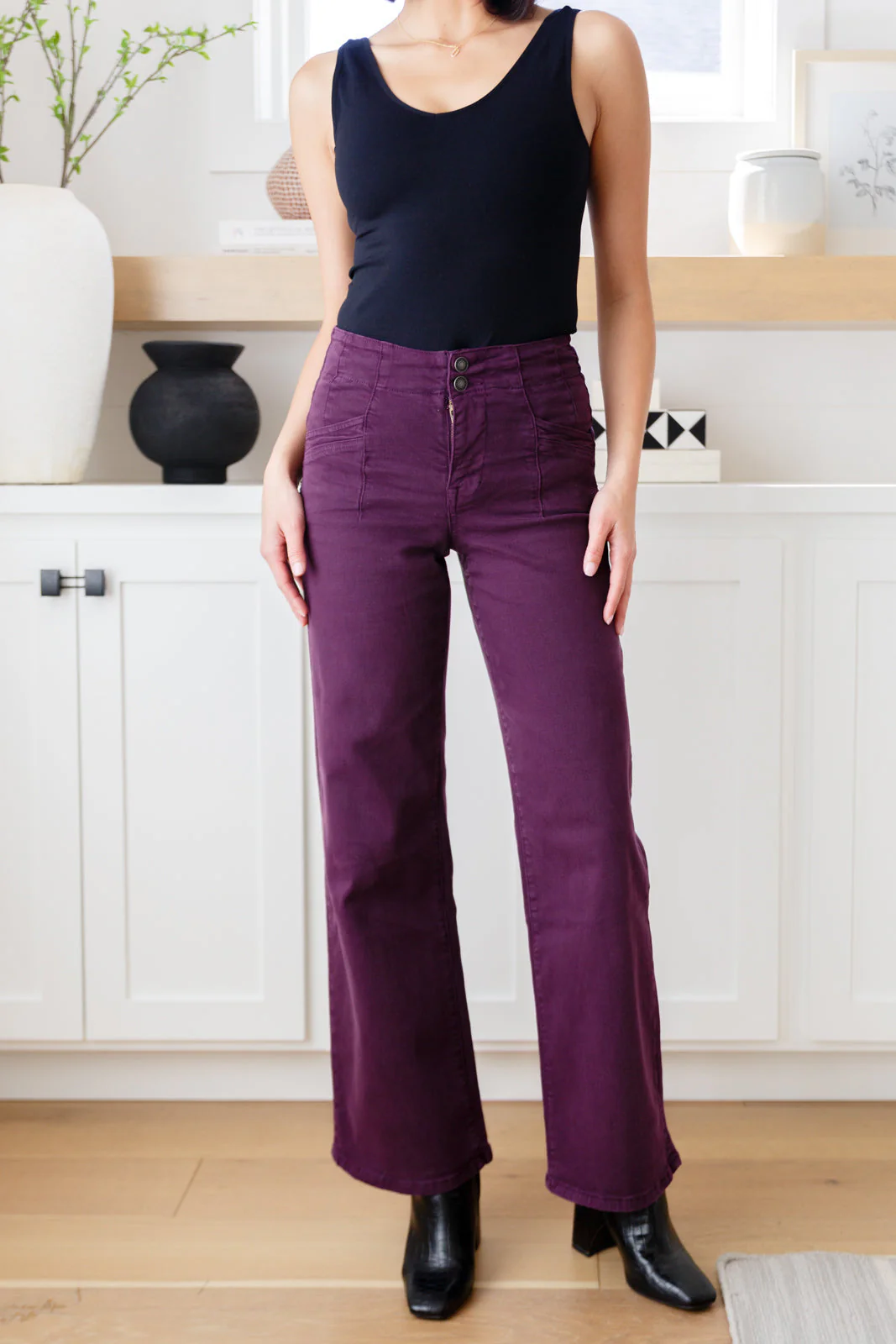 MICA DENIM Petunia High Rise Wide Leg Jeans in Plum - Makeswep
