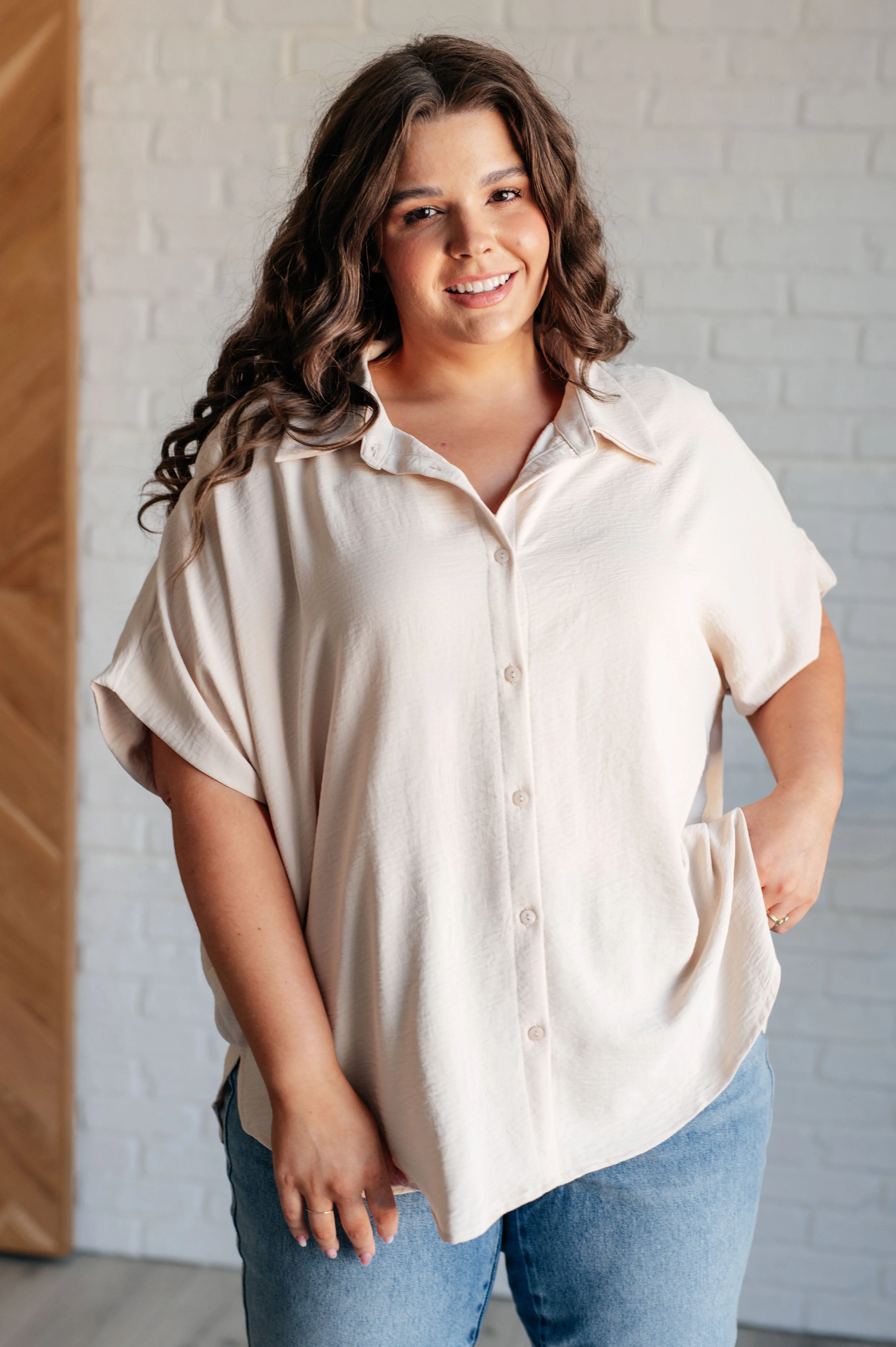 Sweet Simplicity Button Down Blouse in Oatmeal - Makeswep