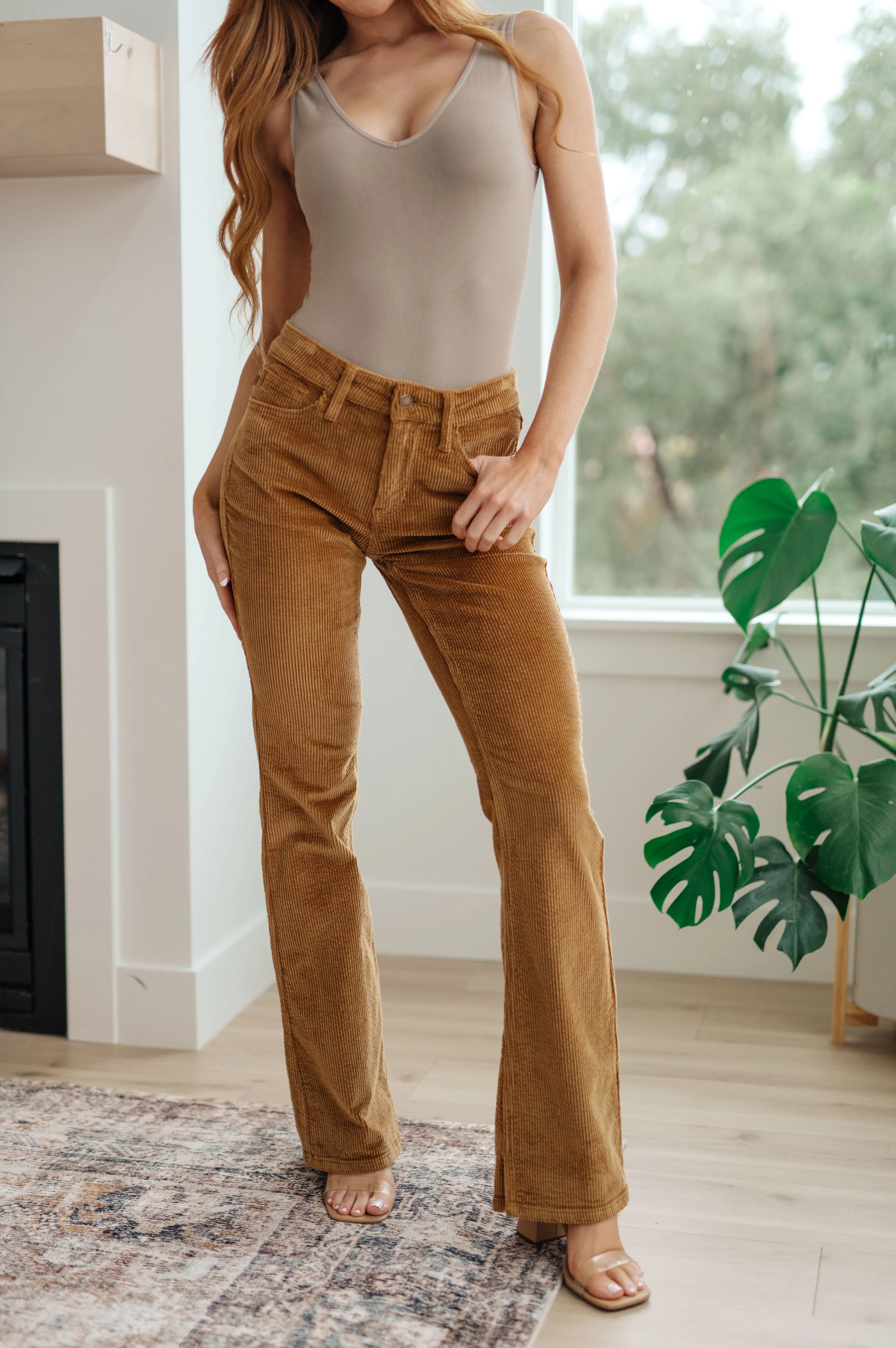 JUDY BLUE Cordelia Bootcut Corduroy Pants in Camel - Makeswep
