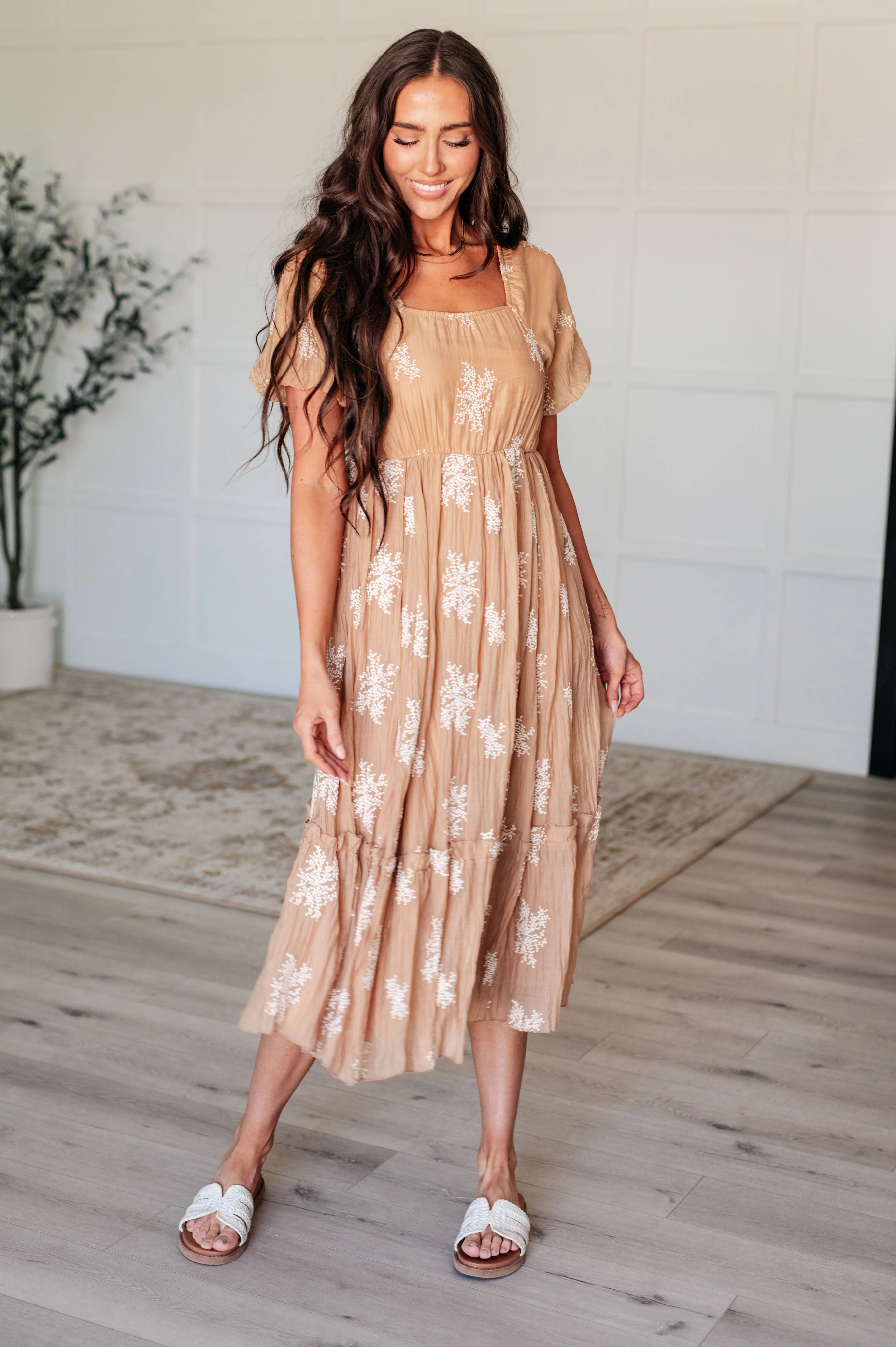 Trusting My Intuition Balloon Sleeve Dress in Camel - Makeswep