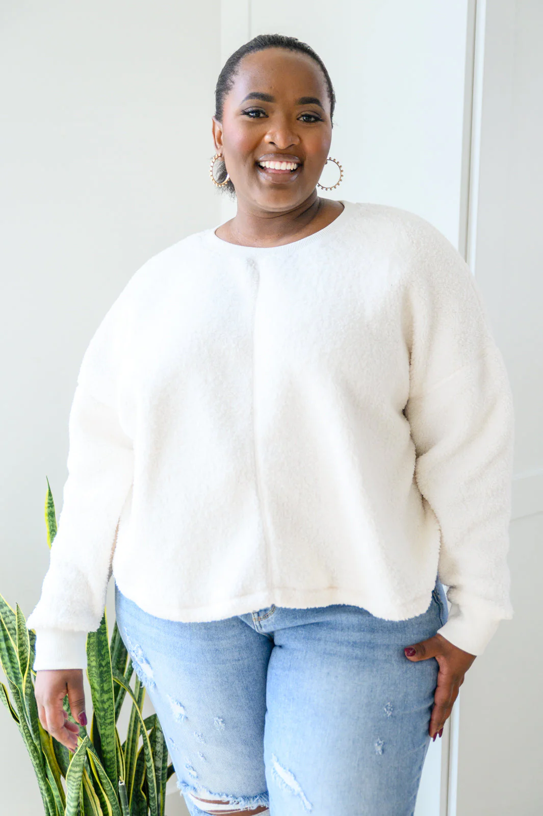 Fuzzy Cuddles Sweater in Off White - Makeswep