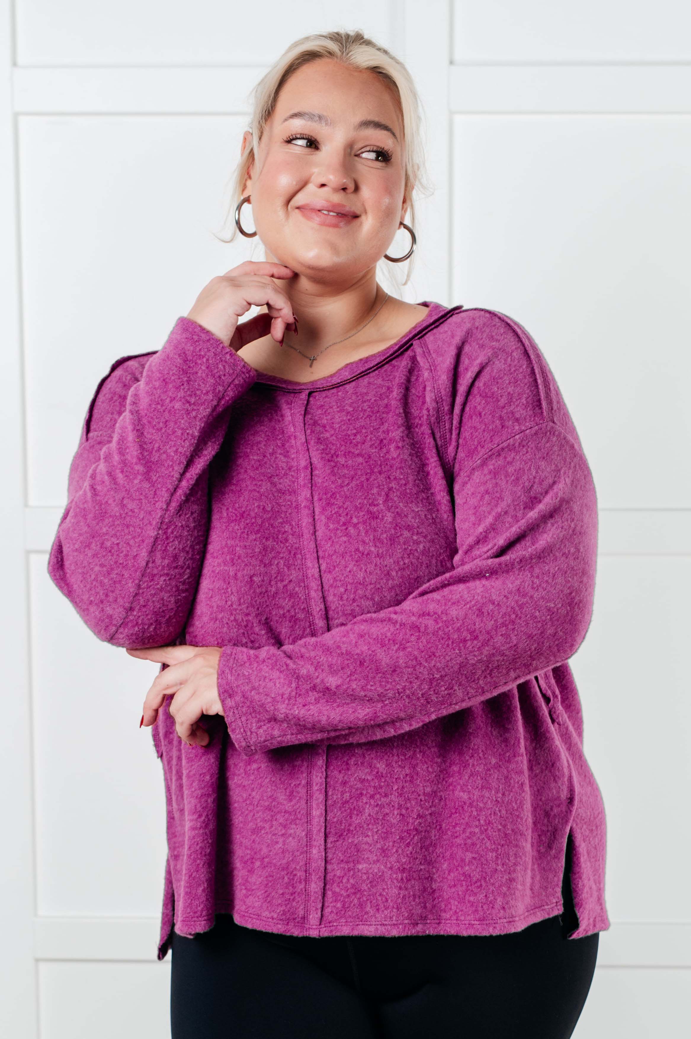 Simple Silhouette Brushed Hacci Sweater in Light Plum - Makeswep
