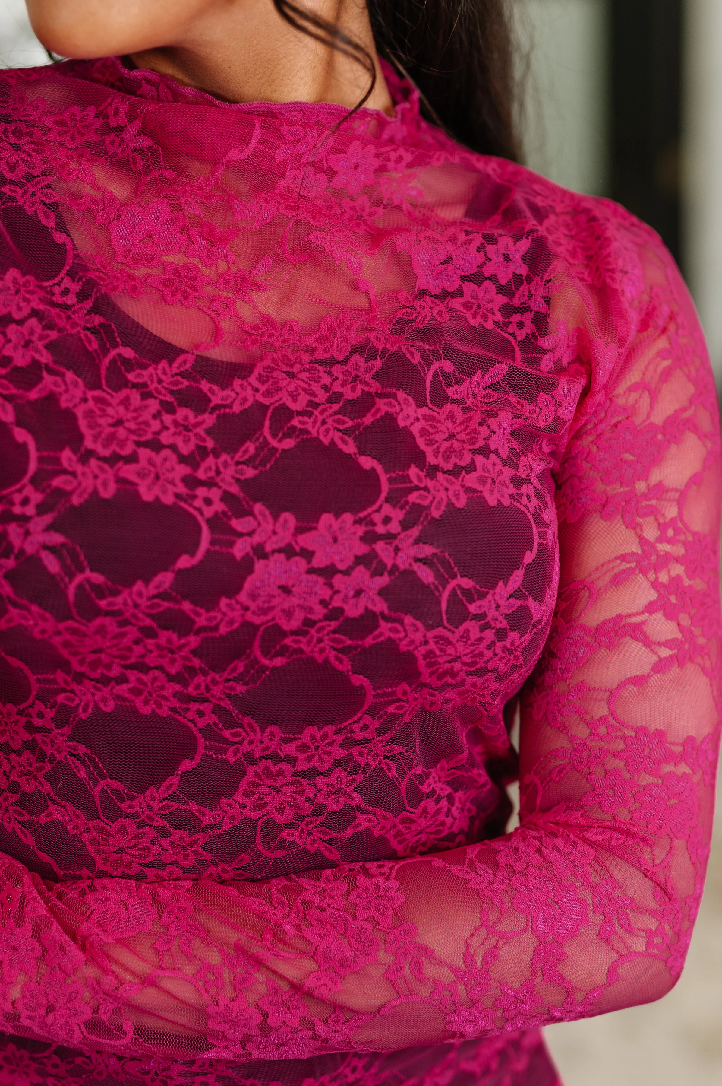 Sheer Intentions Lace Layering Top Fuchsia - Makeswep