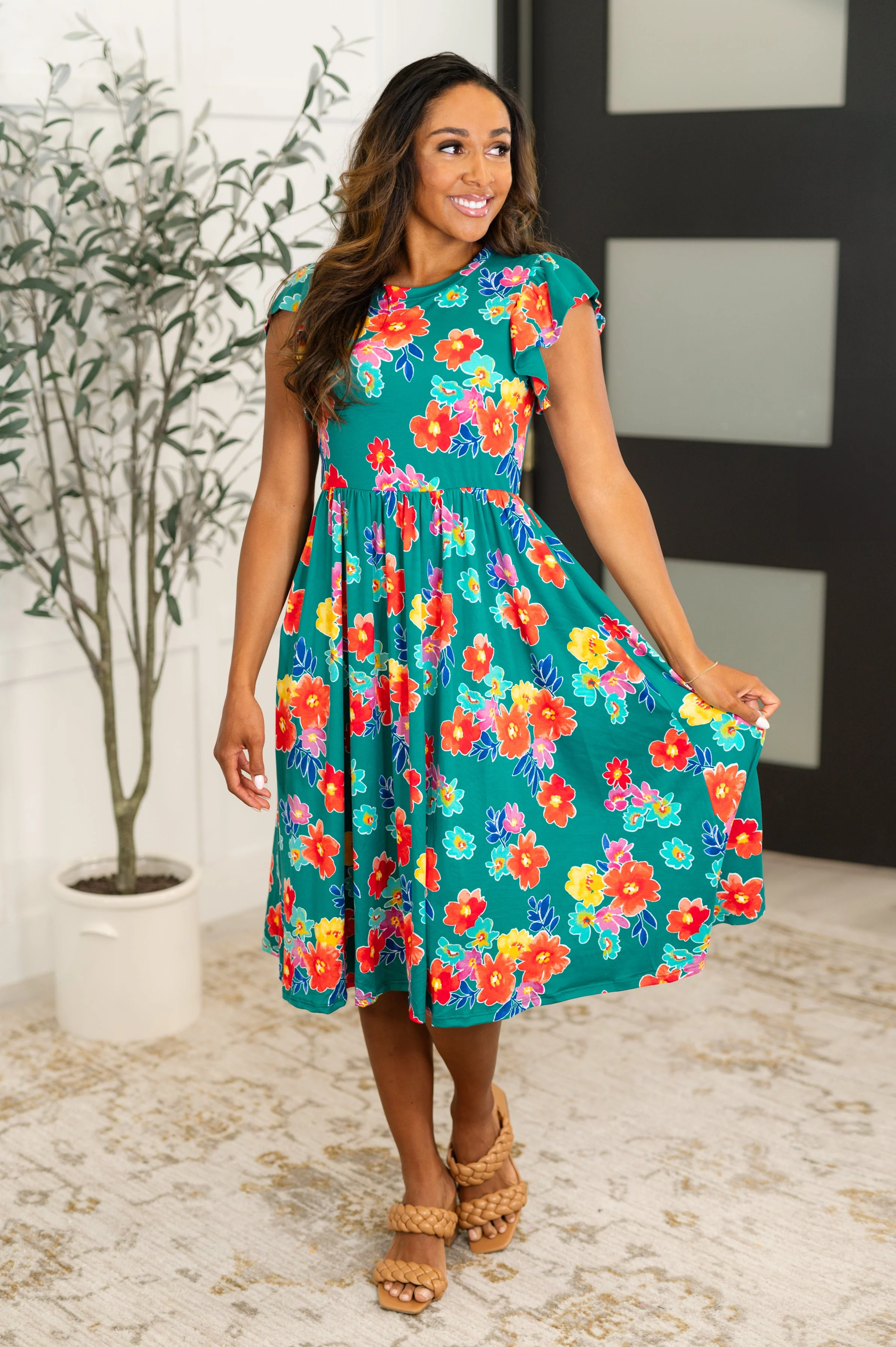 Daisy Me Rollin' Flutter Sleeve Dress - Makeswep