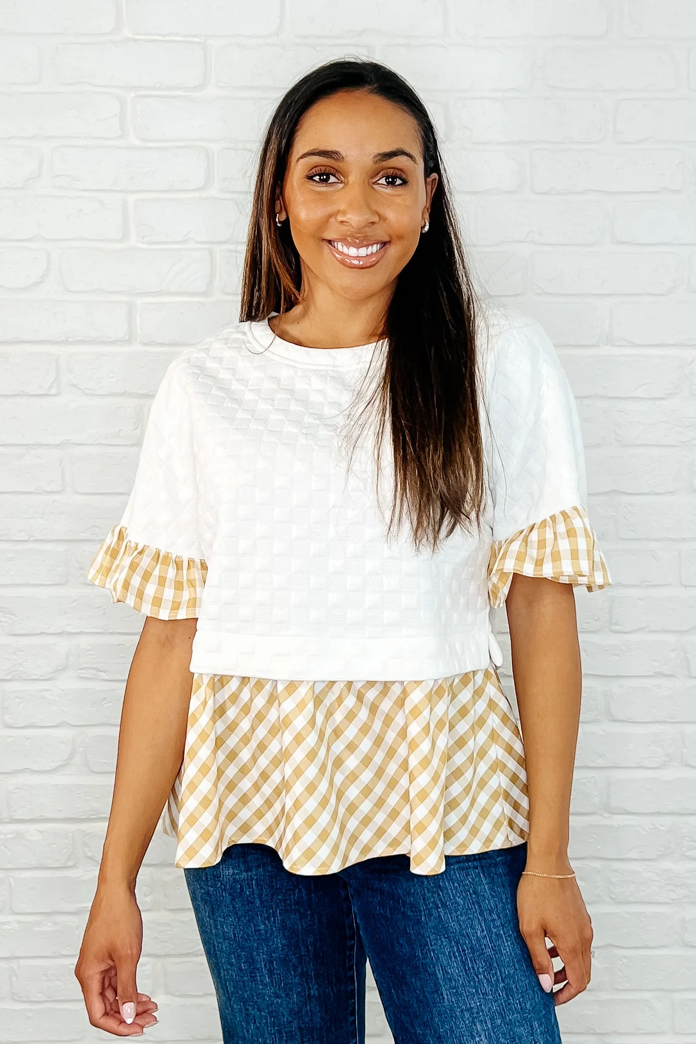 Welcome Me Home Gingham Print Top - Makeswep
