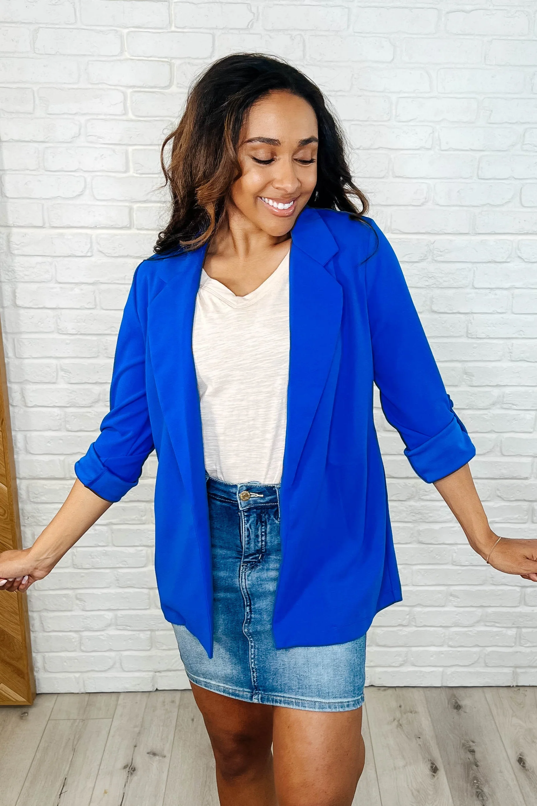 I'm Really That Gal Open Front Blazer in Royal Blue - Makeswep