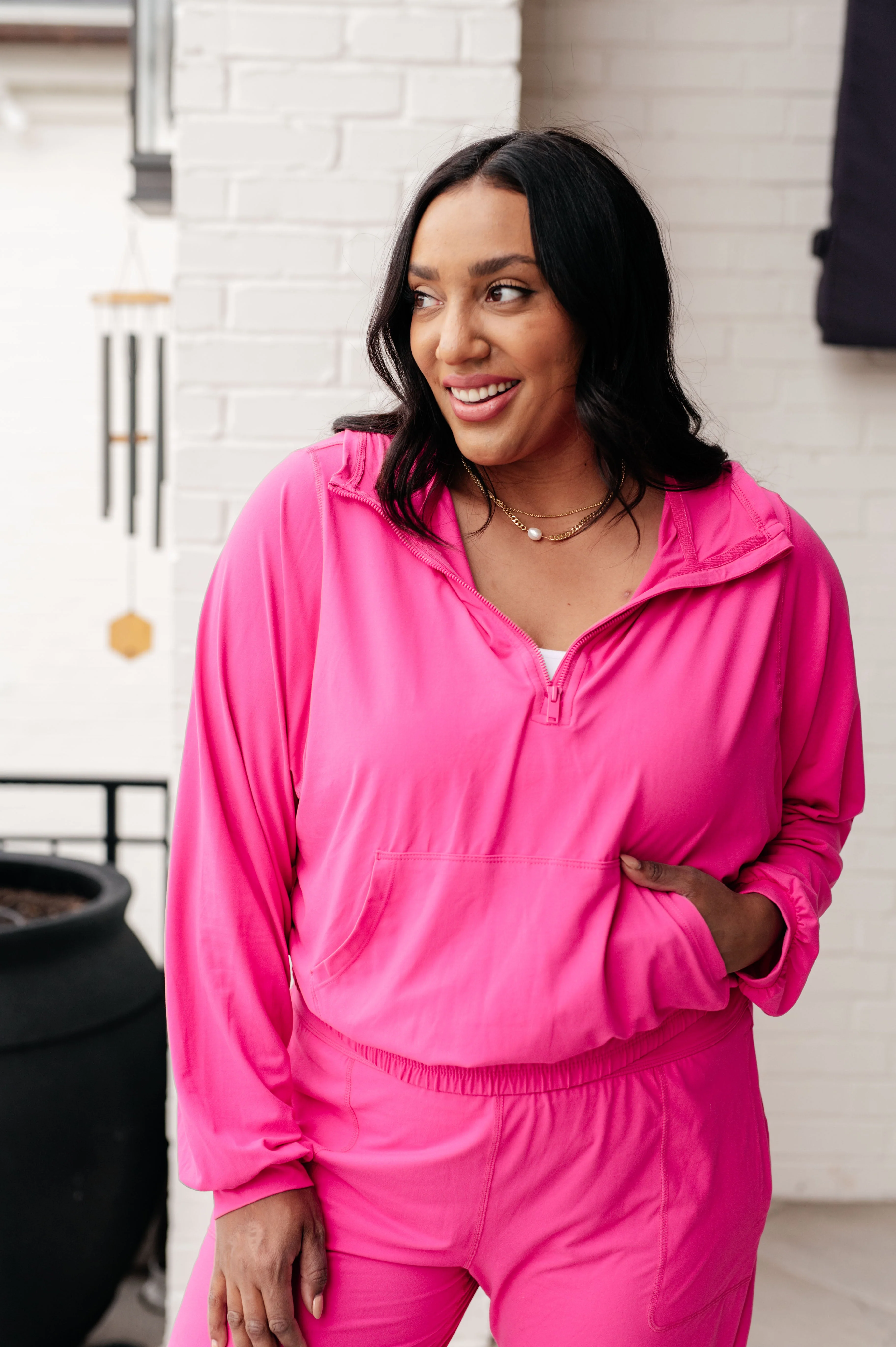 Morning Run Half Zip Hoodie in Sonic Pink - Makeswep