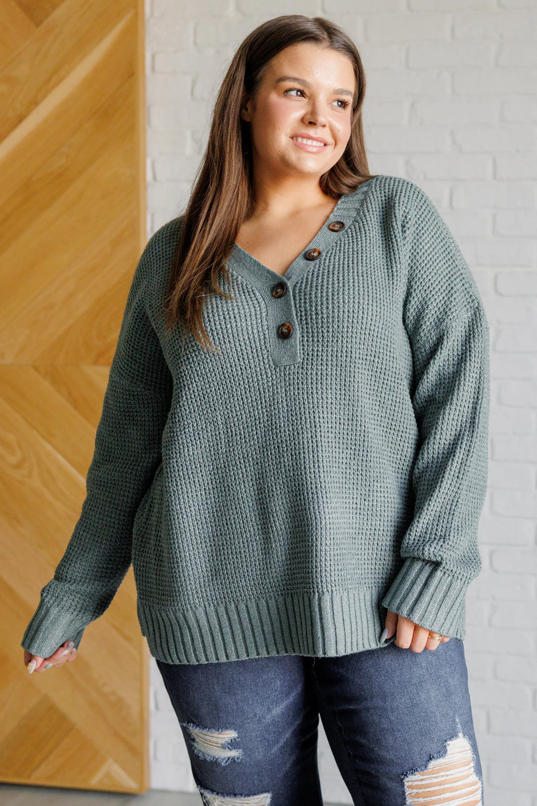 Lakeside View Drop Shoulder Sweater in Sage - Makeswep